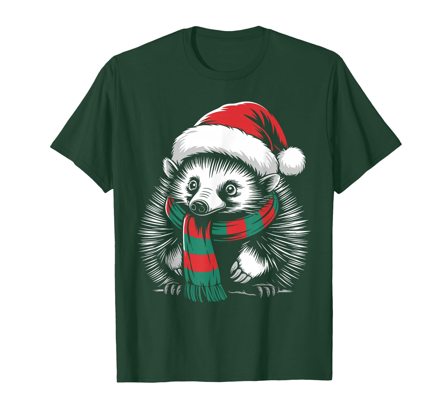 Echidna Xmas Santa Hat Scarf Christmas Costume T-Shirt