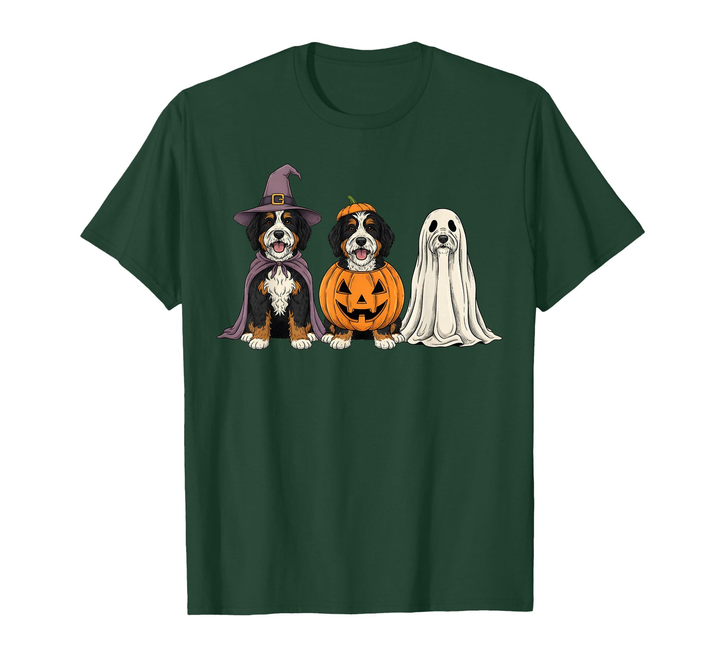 Spooky Ghost Bernedoodle Pumpkin Halloween Doodle Dog Lover T-Shirt