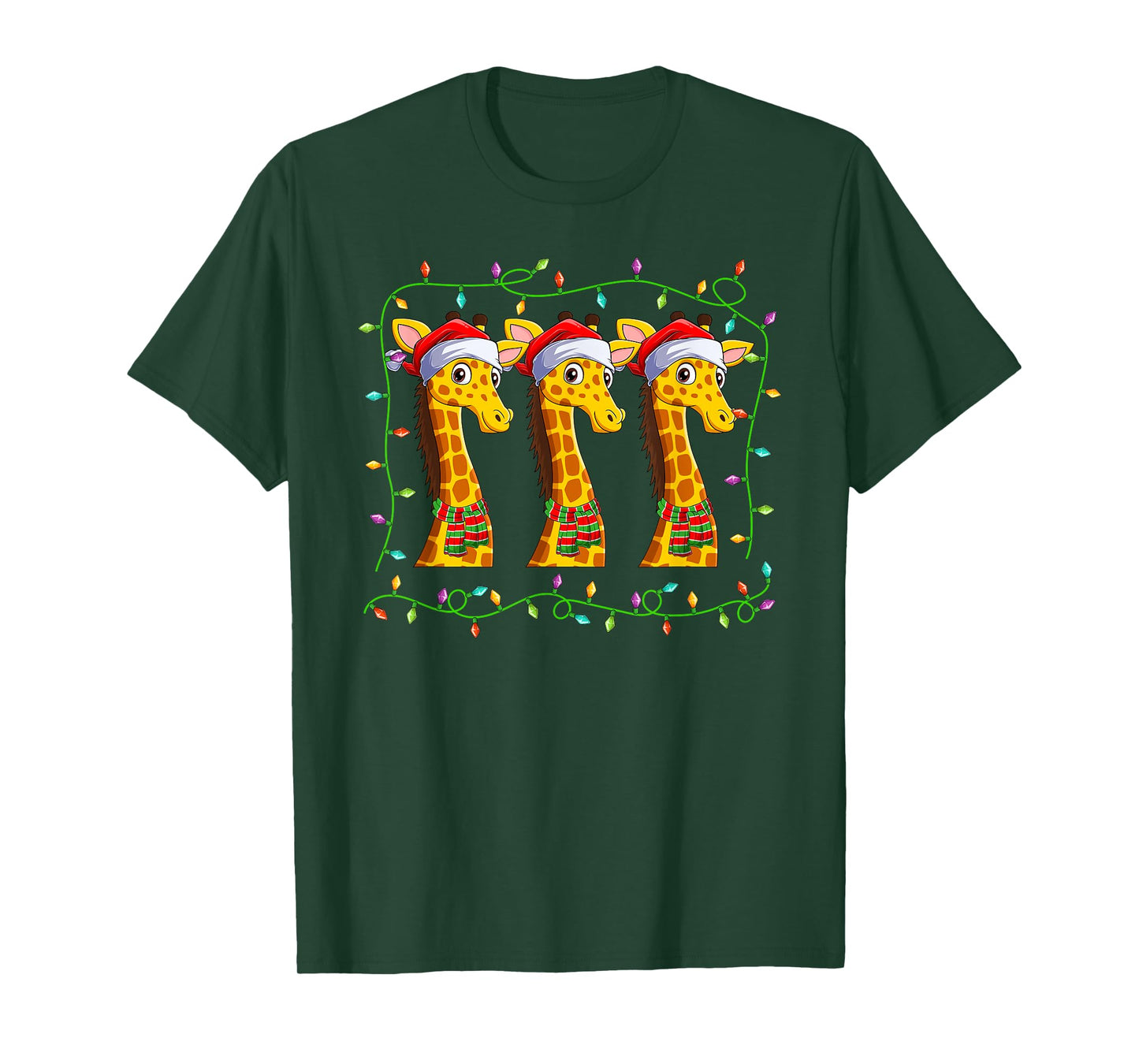 Giraffes Christmas Lights Santa Hat Funny Giraffe Xmas T-Shirt
