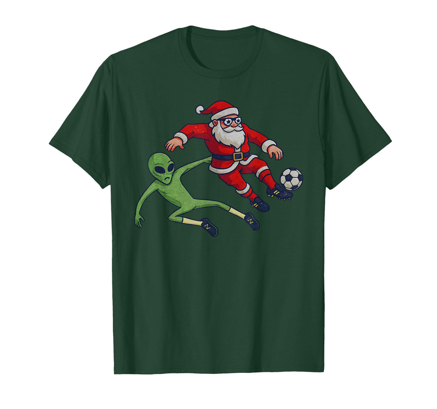 Santa Alien Playing Soccer Christmas Funny Xmas Holiday T-Shirt