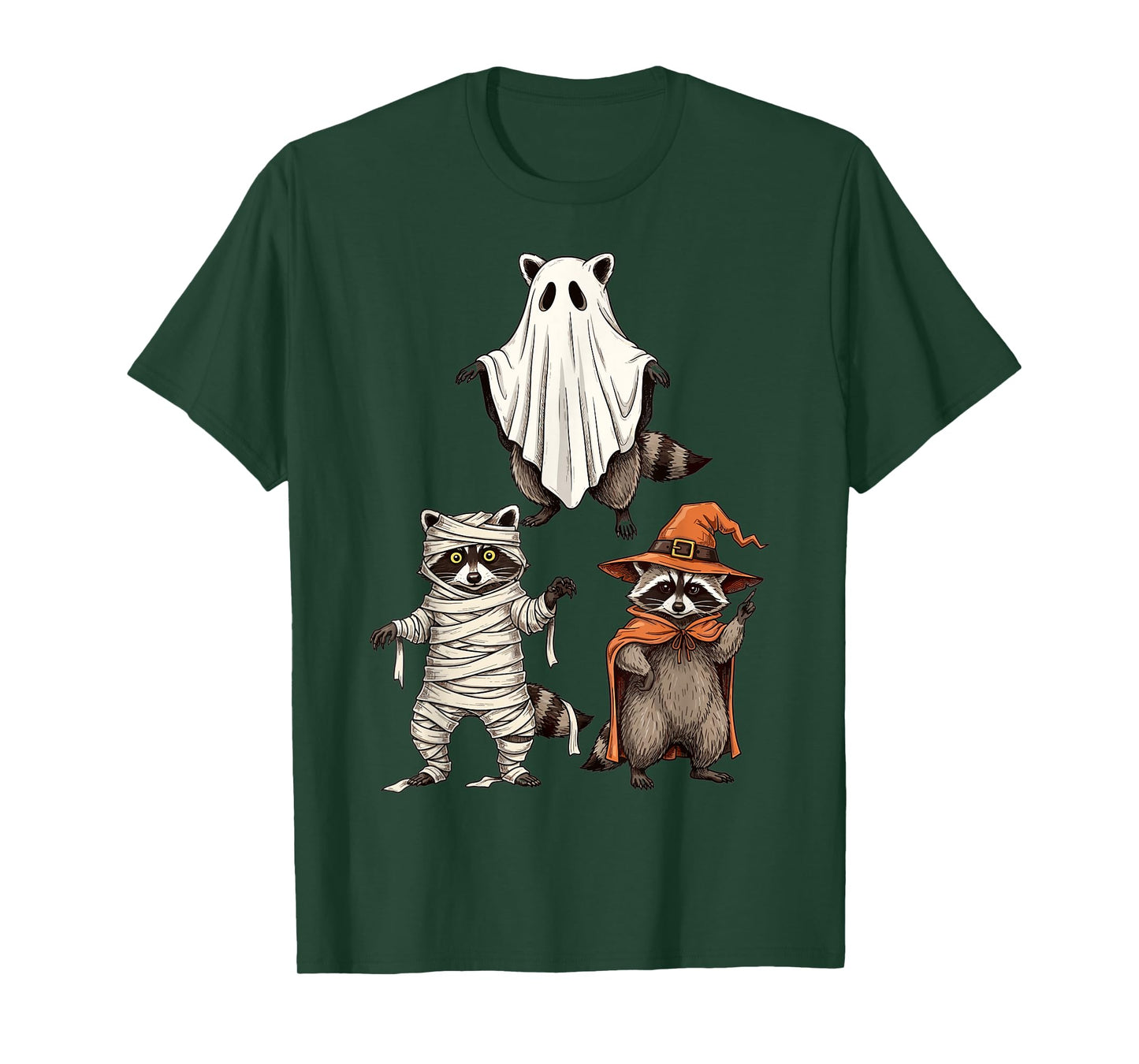 Halloween Raccoon Ghost Mummy Witch Costume Art T-Shirt