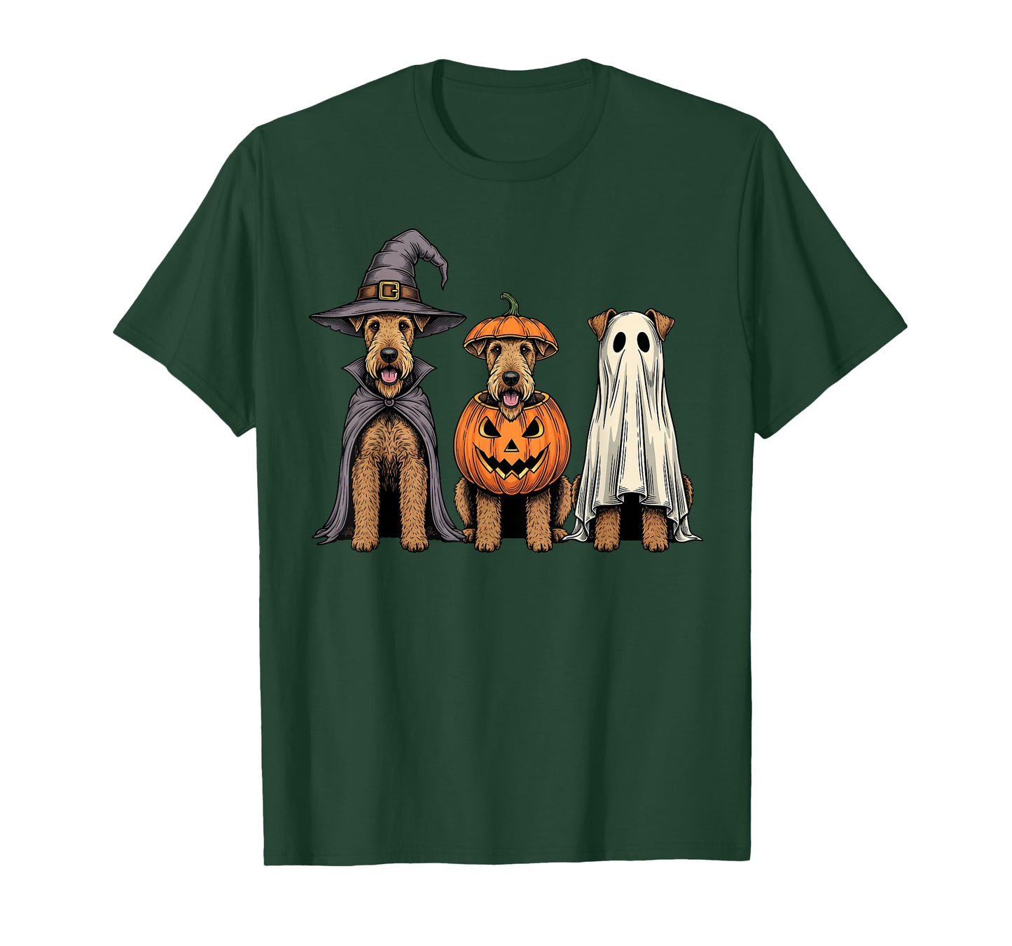 Spooky Ghost Airedale Terrier Pumpkin Halloween Dog Lover T-Shirt