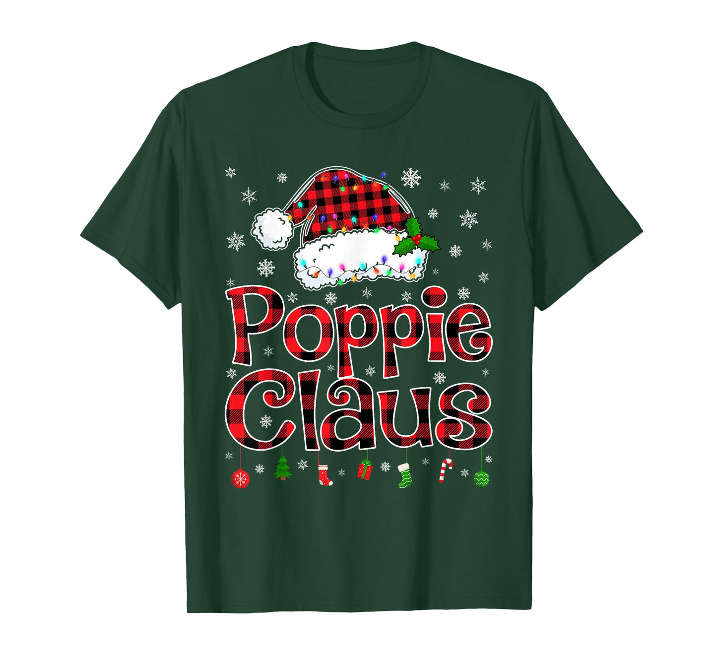 Poppie Claus Christmas Lights Xmas Pajama Matching Family T-Shirt