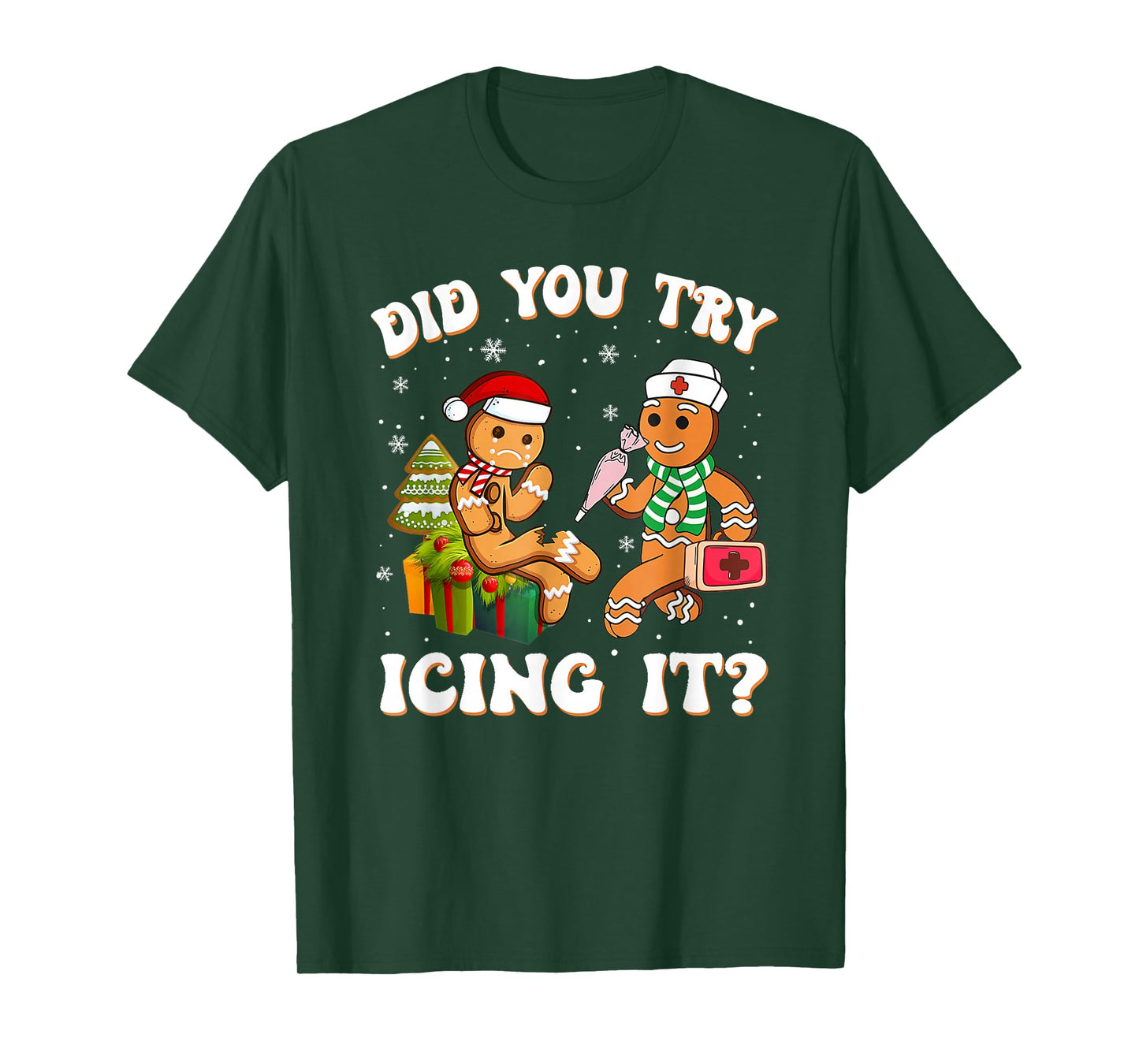Retro ICU Nurse Christmas Gingerbread Did You Try Icing It T-Shirt