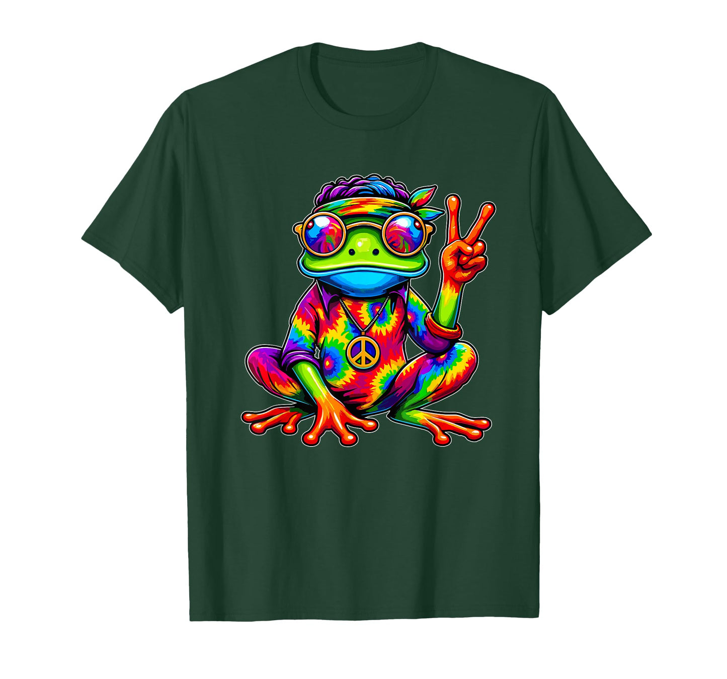 Hippie Tie-Dye Frog, 70s Party & 60s Costume, Peace Sign T-Shirt
