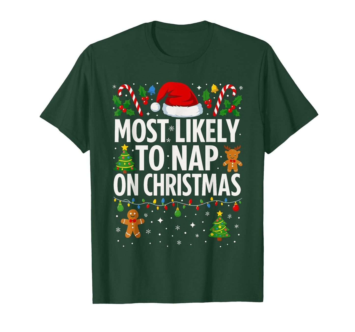Most Likely to Nap on Christmas Shirt Men, Funny Xmas Lazy T-Shirt