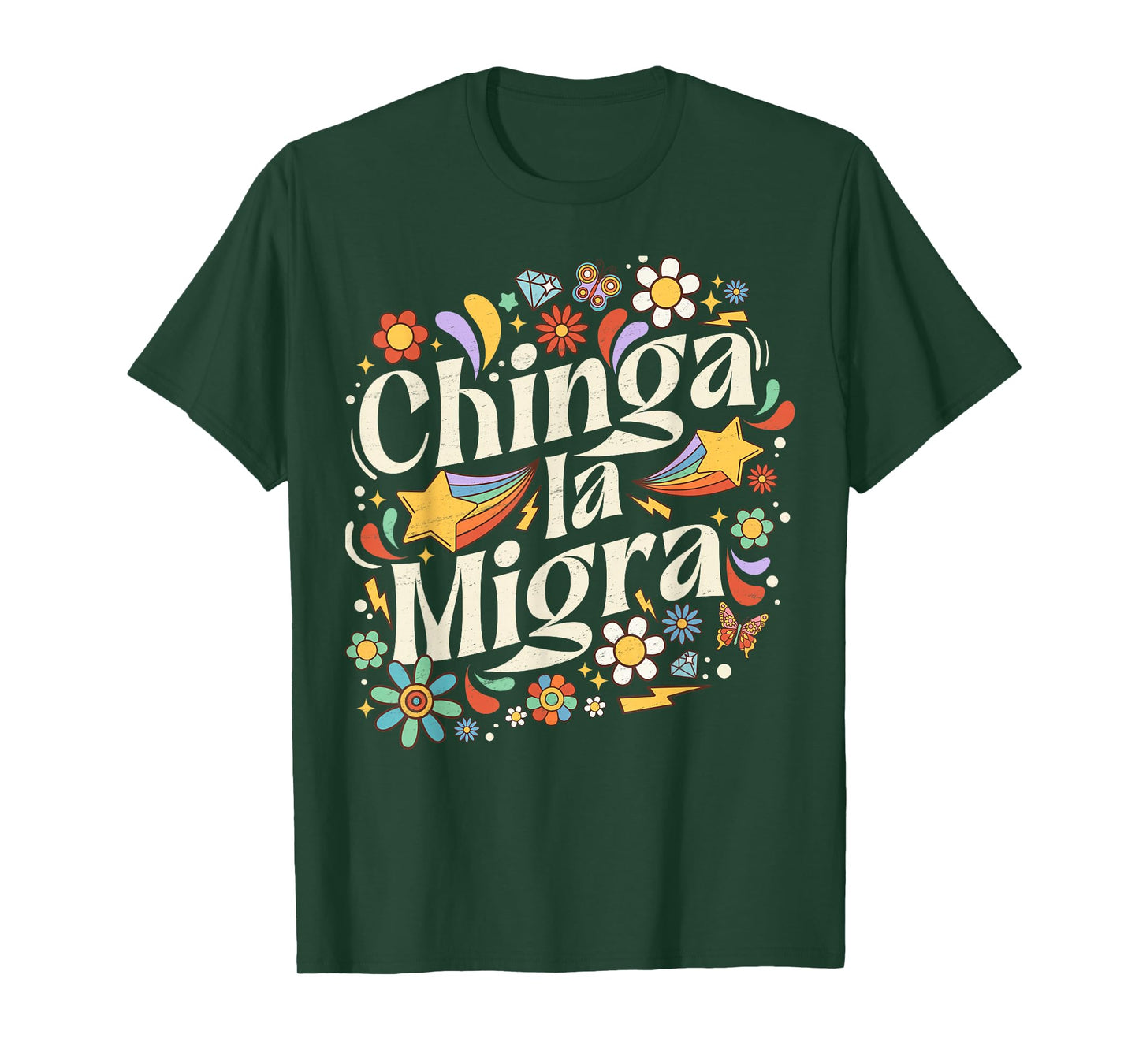 Chinga La Migra Retro Flowers Aesthetics Floral Vintage T-Shirt