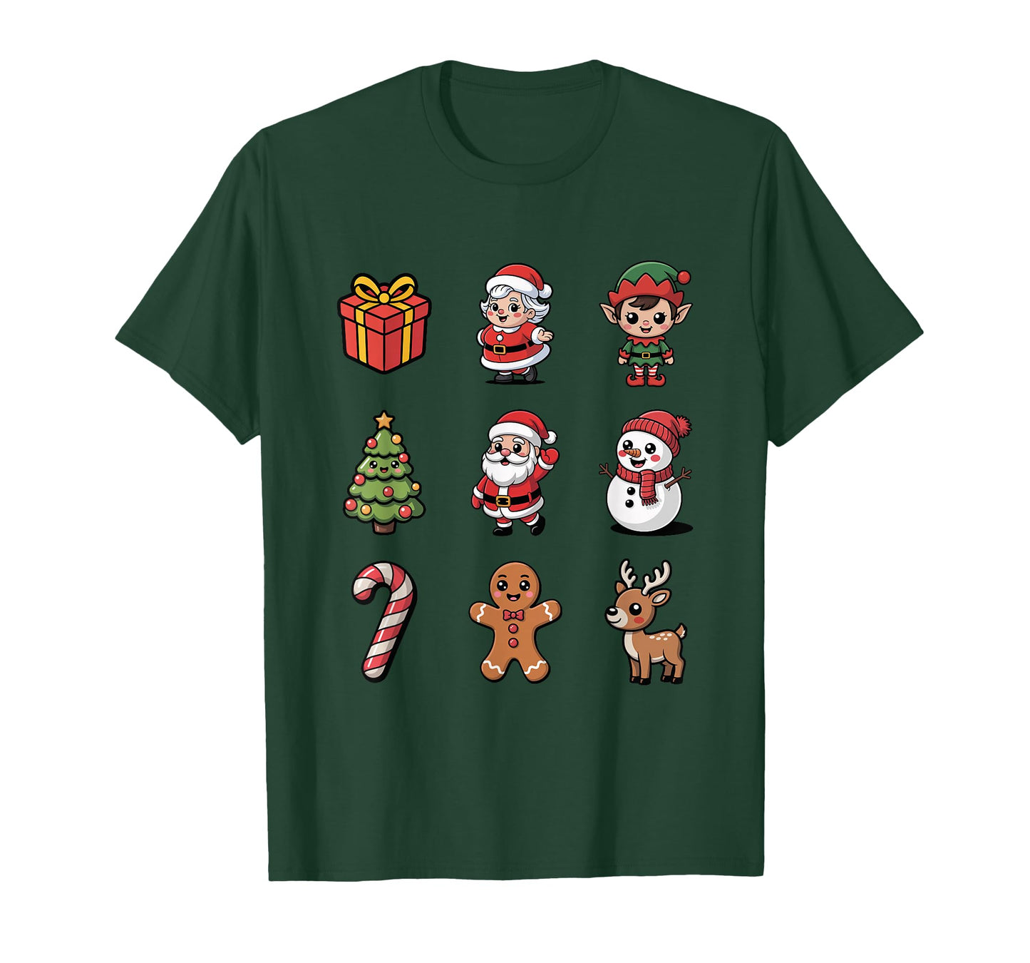 Cute Santa Claus Reindeer Tree Candy Cane T-Shirt