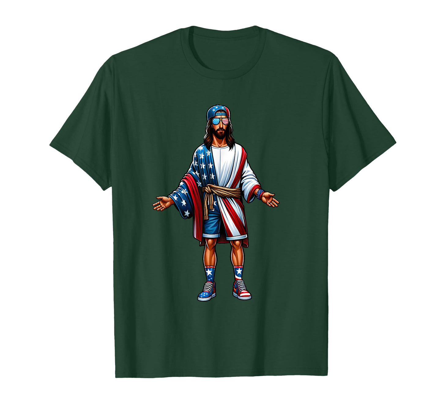 Love Jesus and America Too USA Flag July 4 Christian Church T-Shirt
