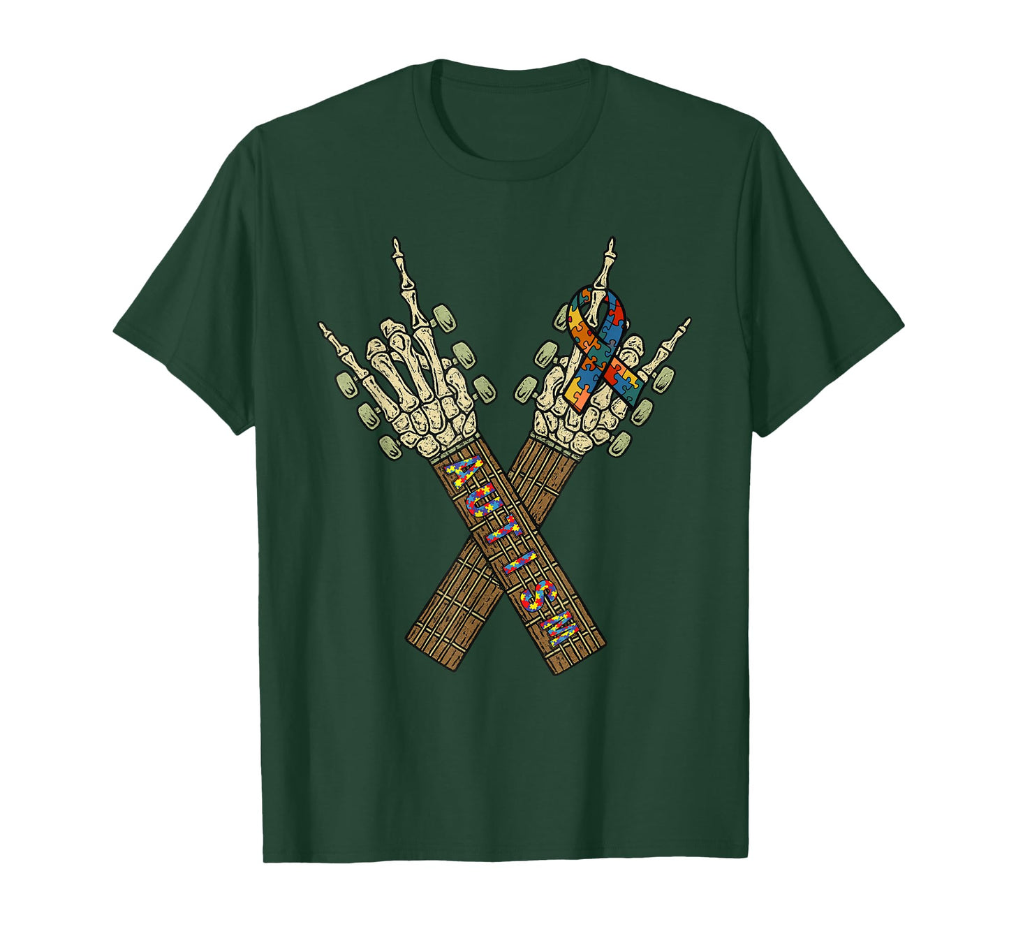 Vintage Halloween Skeleton Autism Guitar Rock Spooky Costume T-Shirt