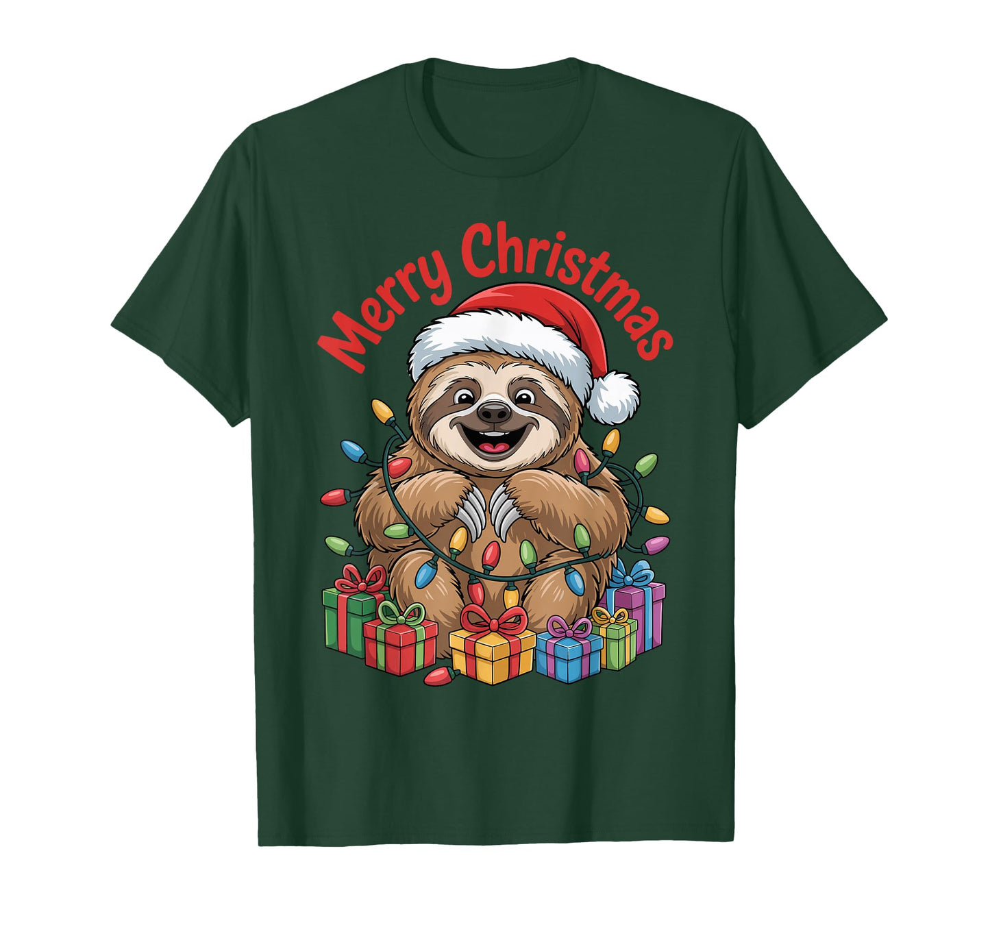 Sloth Santa Hat Christmas Design Funny Animal Lovers Holiday T-Shirt