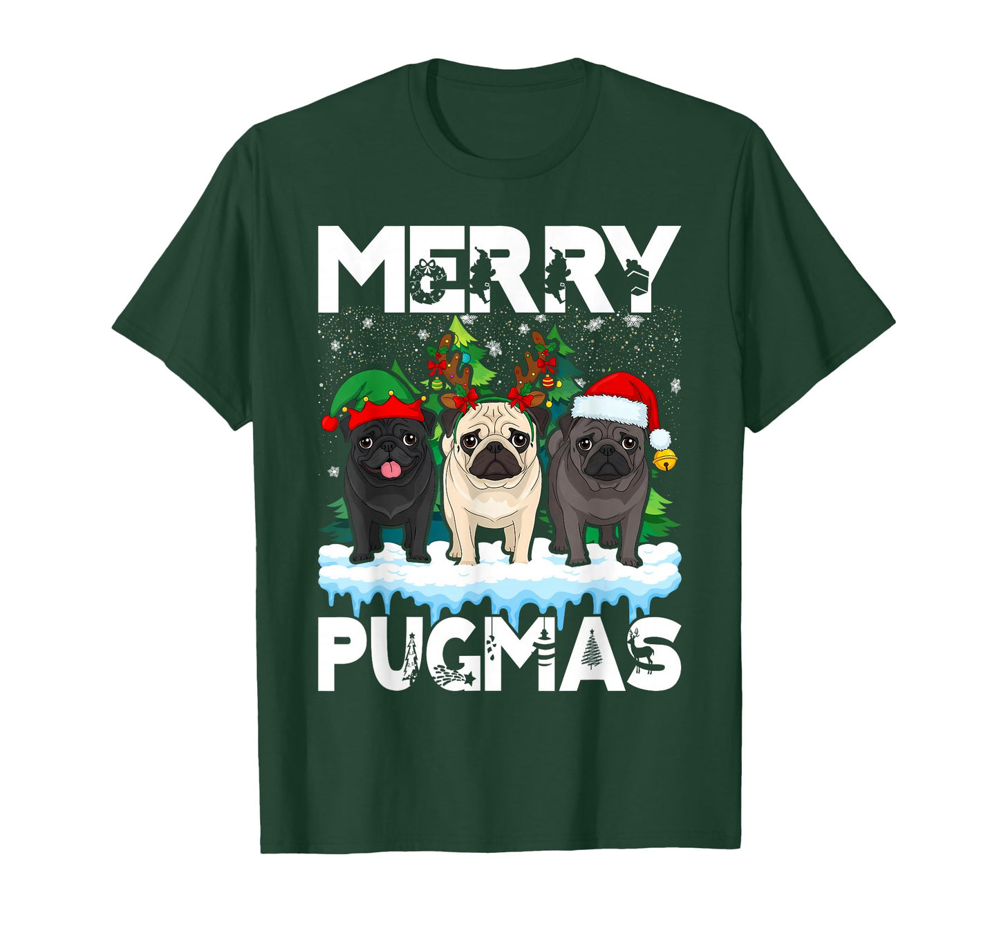 Merry Pugmas Funny Santa Reindeer Elf Pug Dog Christmas T-Shirt