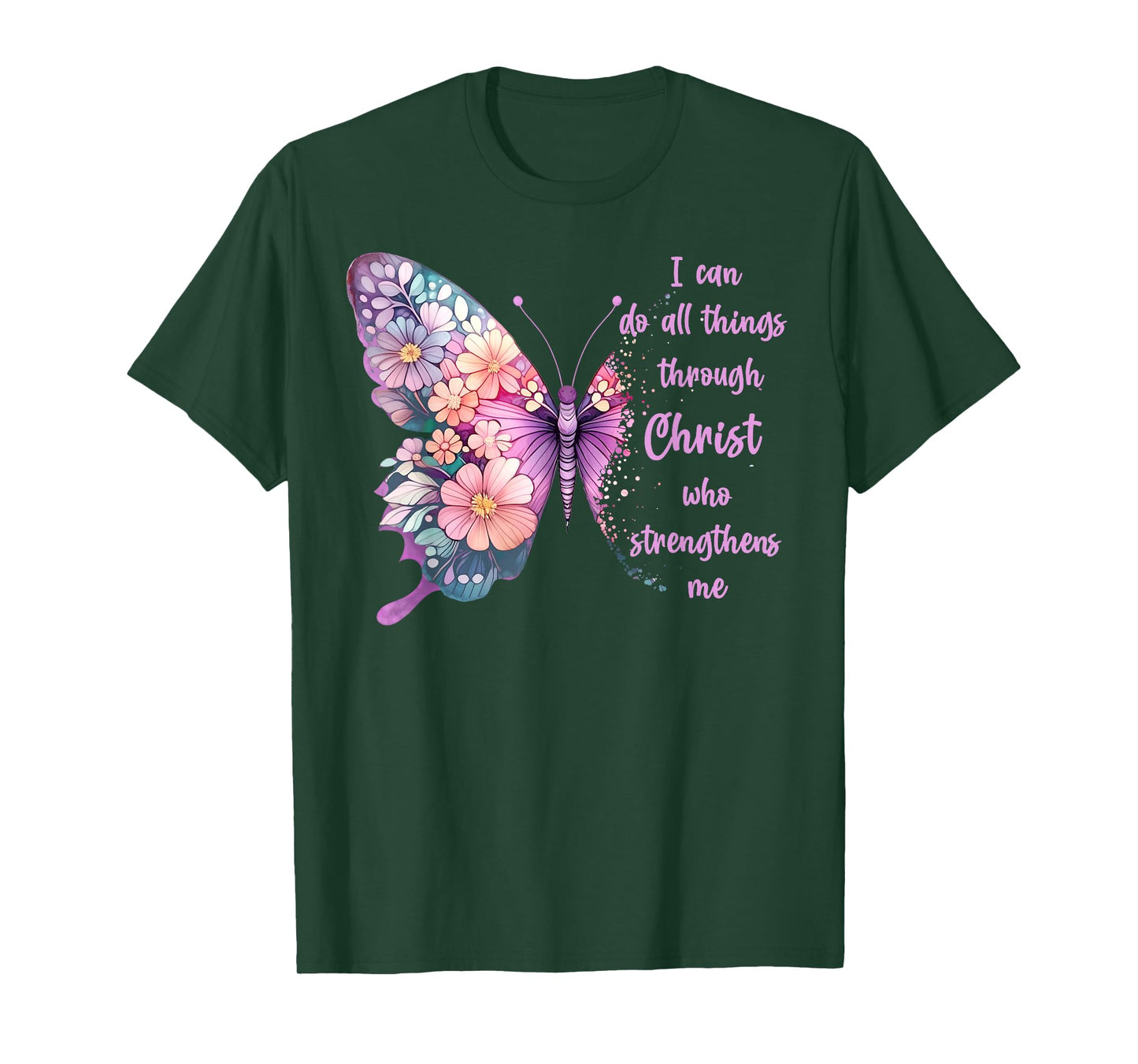 Jesus Shirts Apparel And Accessories I Can Do All Things Through Christ Pretty Butterfly Unisex-Adults Kids T-Shirt Black Small