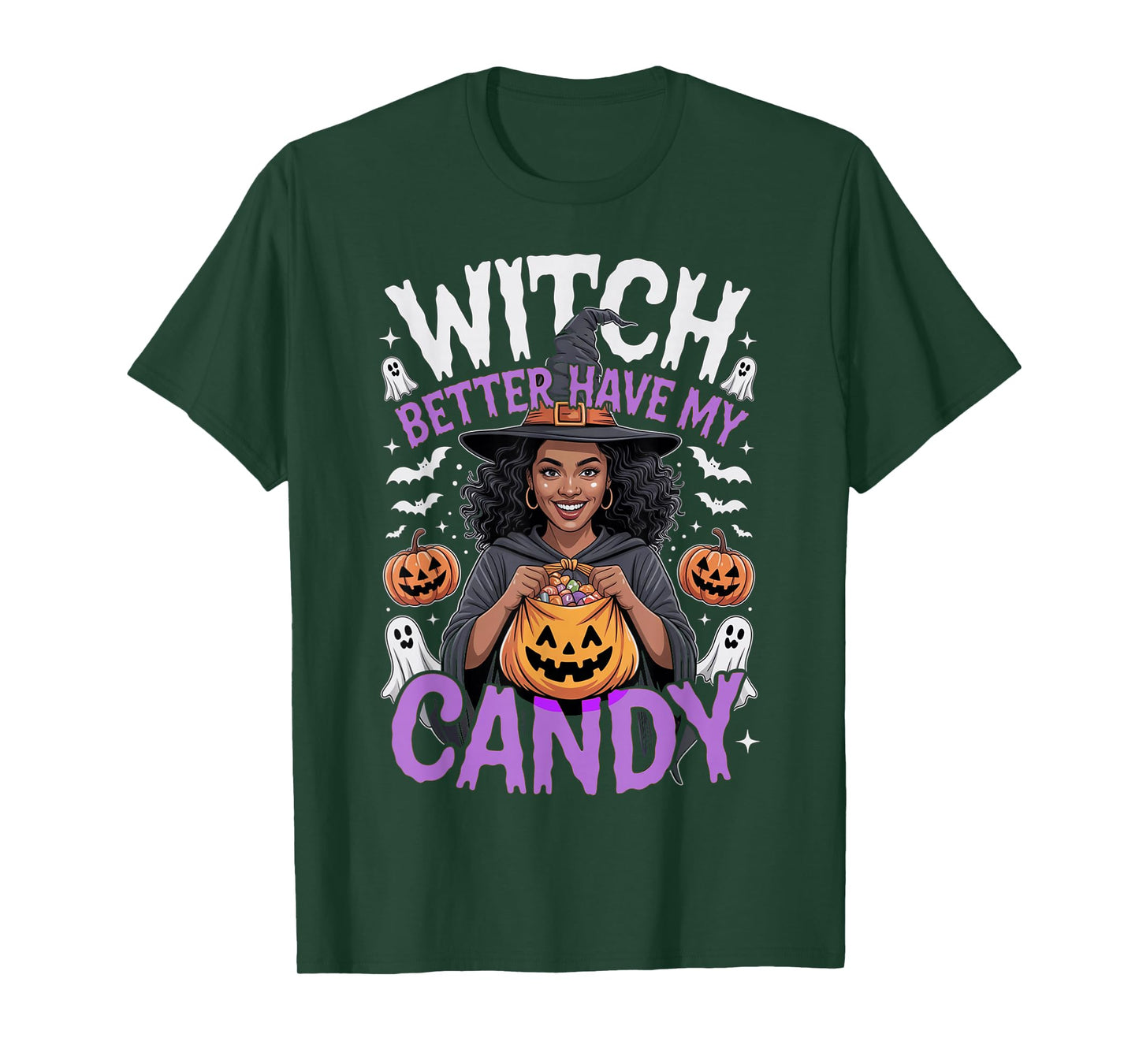 Pretty Black Witch Halloween Candy Black Mom Mama Mum Women T-Shirt