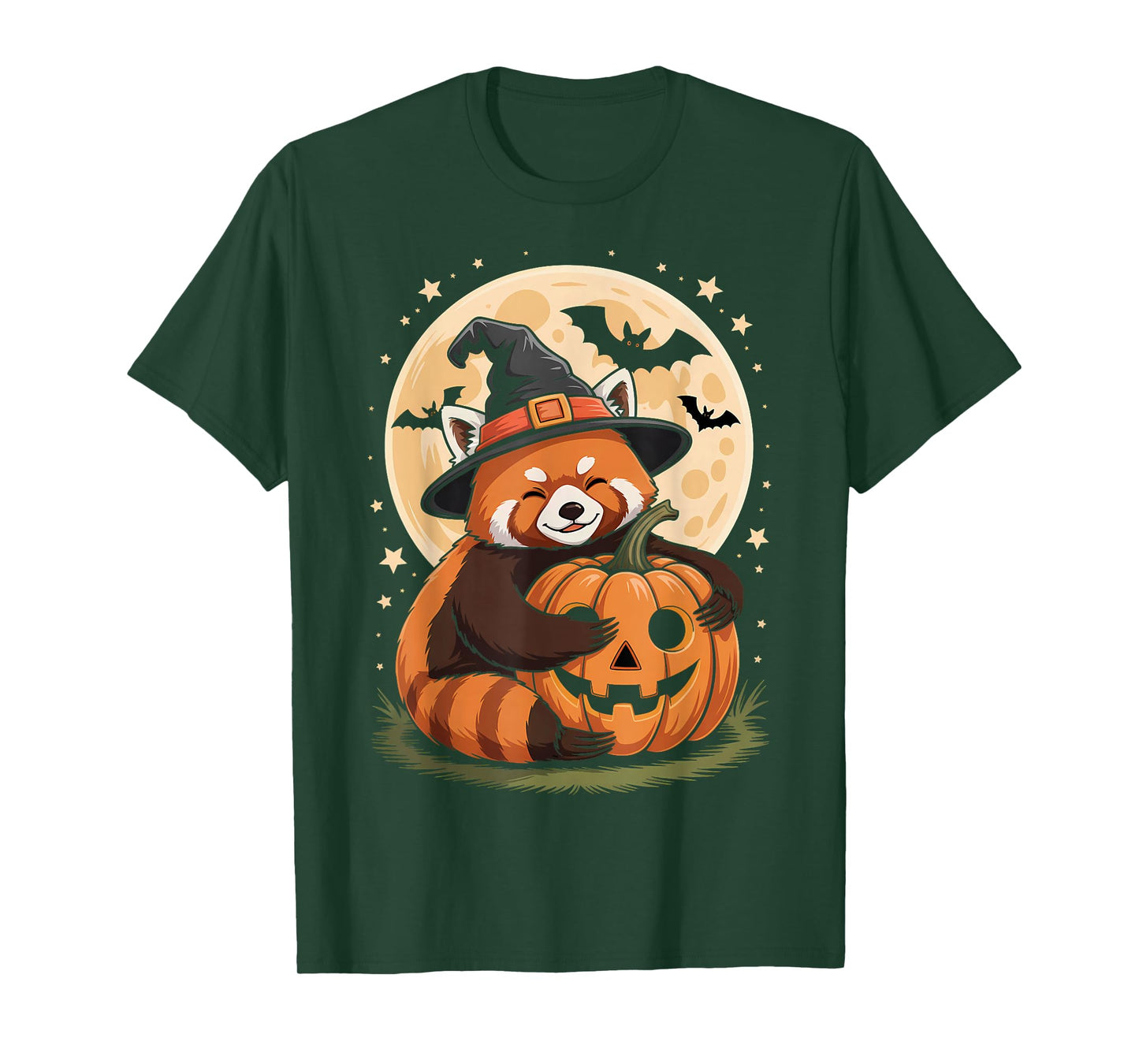 Halloween Red Panda Witch Hat Pumpkin Spooky T-Shirt