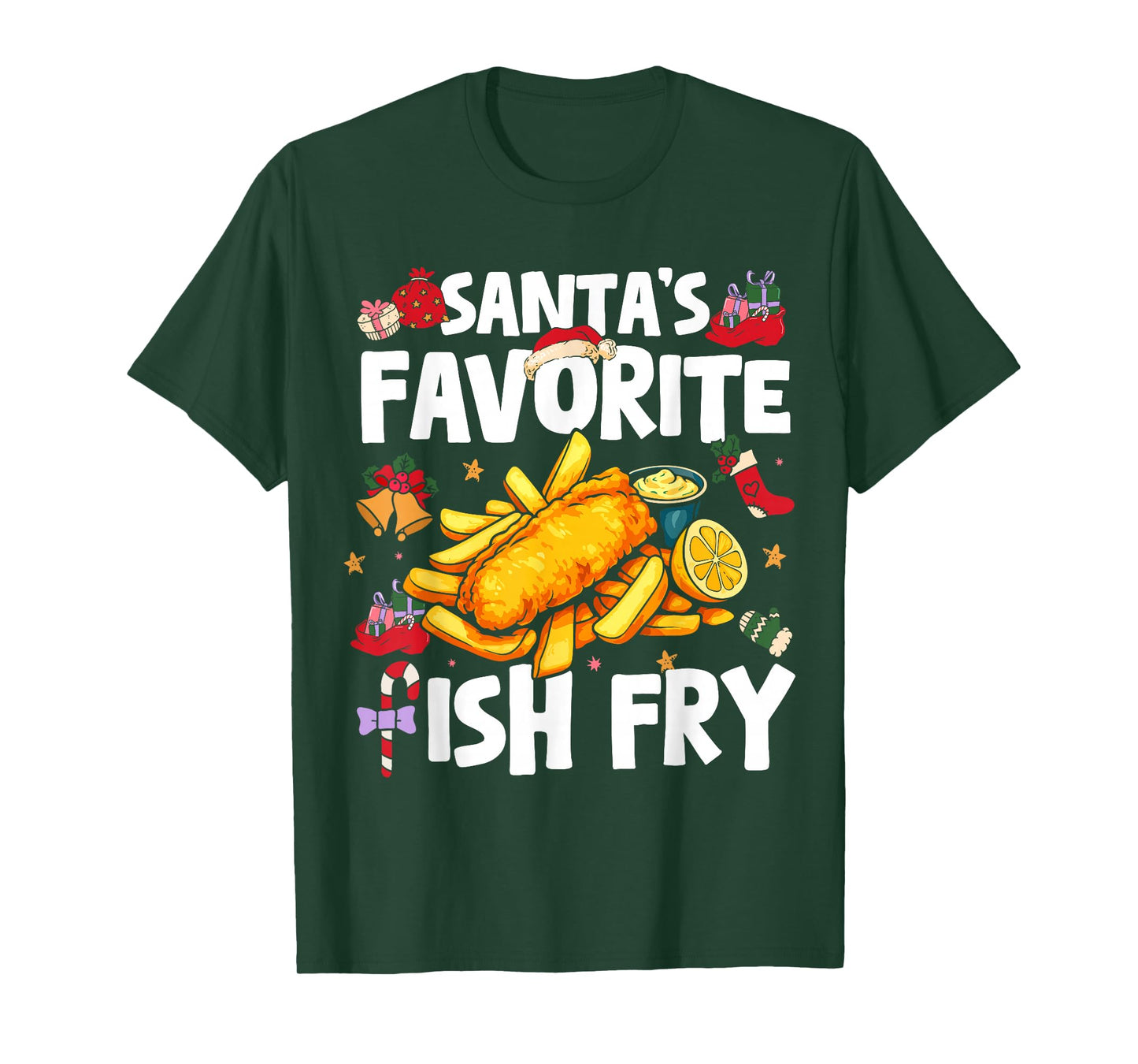 Santas Favorite Fish Fry Fried Fish Xmas Christmas T-Shirt