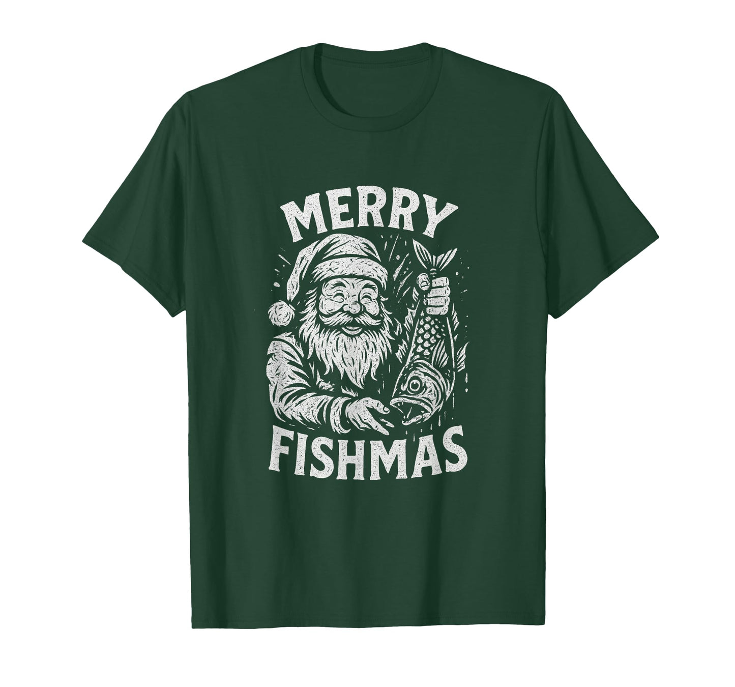 Merry Fishmas Vintage Santa Fishing Christmas T-Shirt