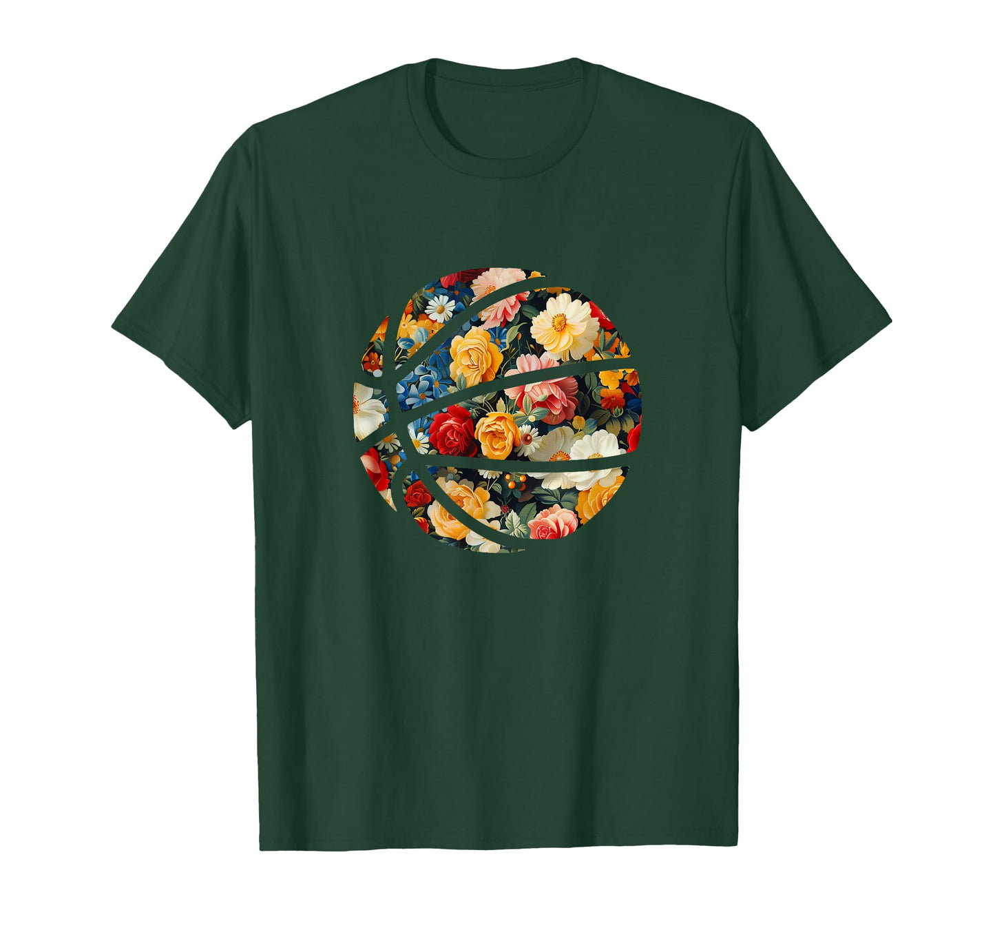 Basketball Silhouette Flowers Botanical Floral T-Shirt