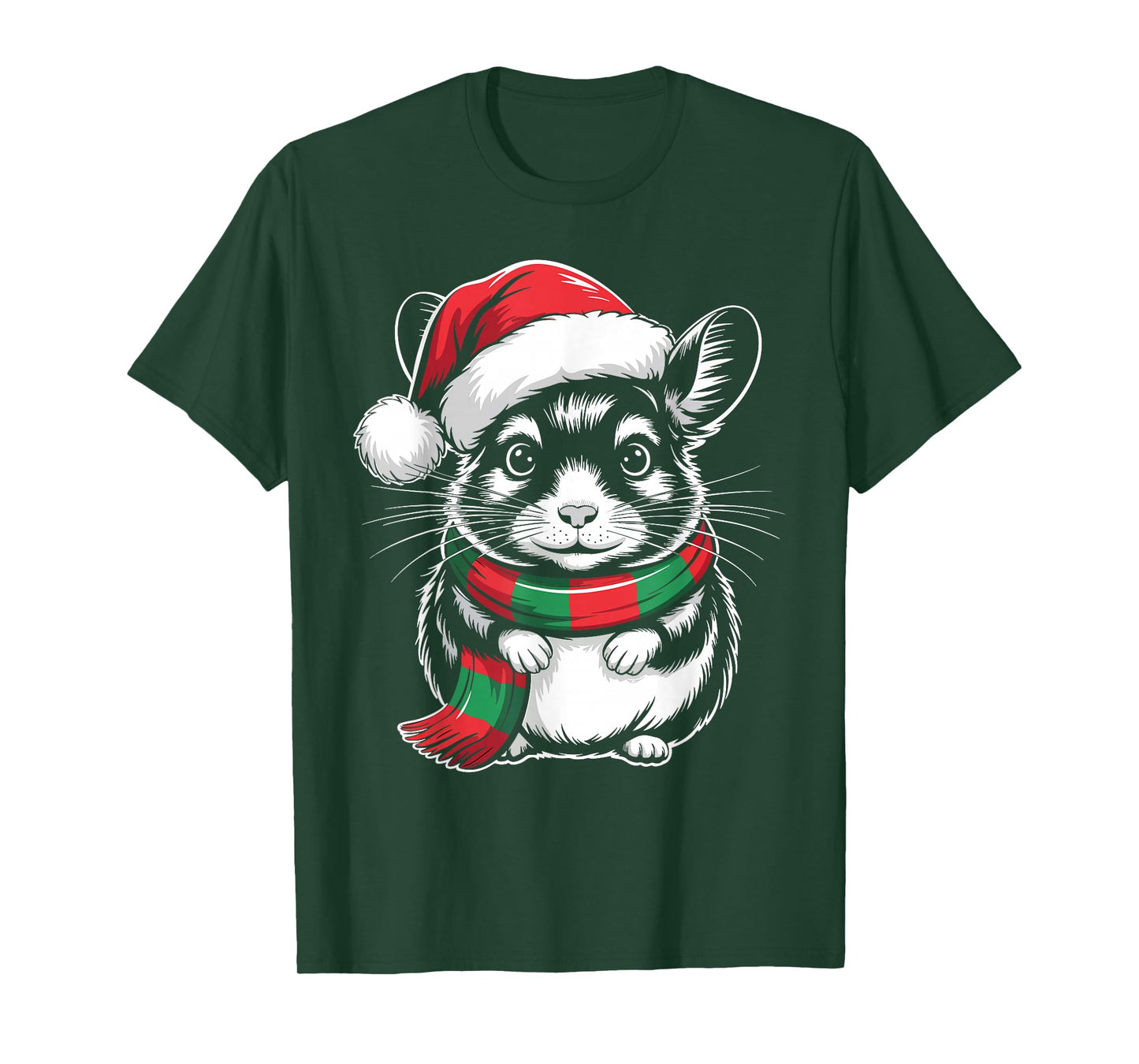 Chinchilla Xmas Santa Hat Scarf Christmas Costume T-Shirt