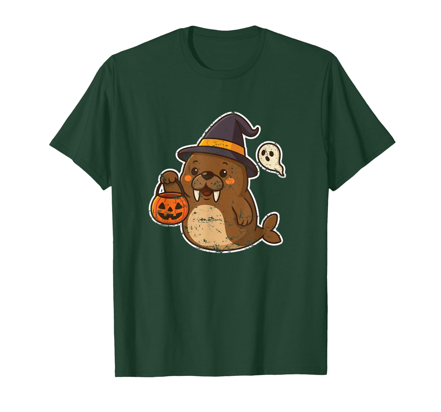Walrus Witch with Pumpkin Pail T-Shirt