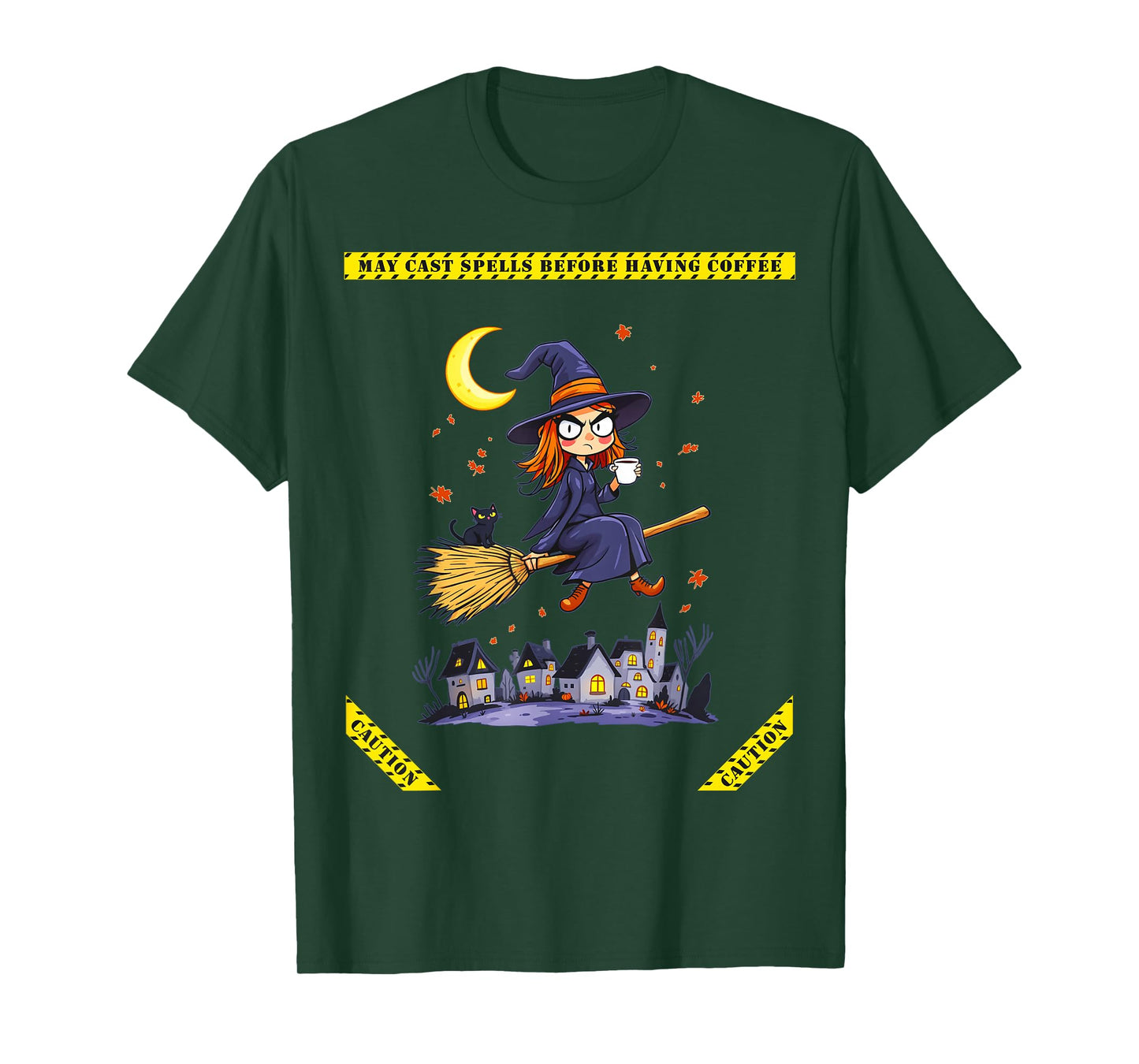 Halloween Funny Witch Cat May Cast Spells Before Coffee T-Shirt