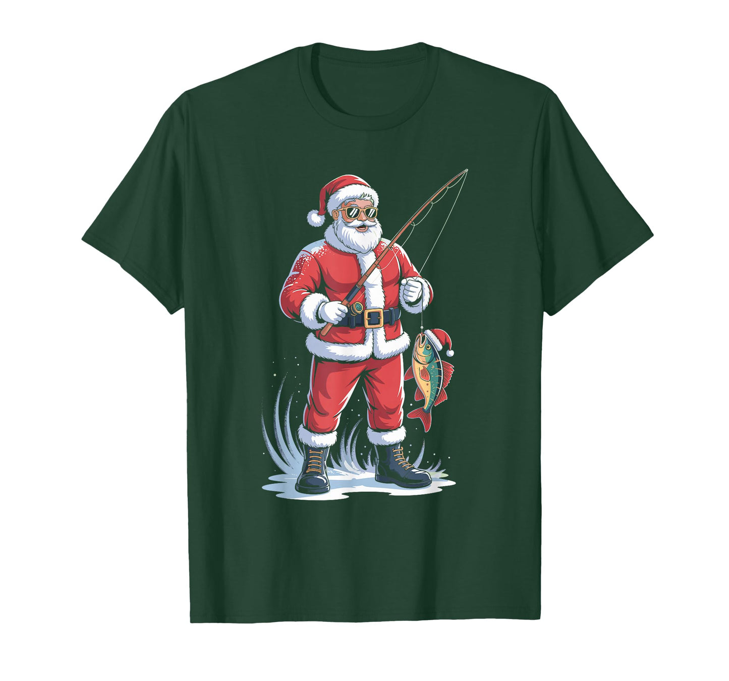 Funny Santa Claus Fishing Christmas Fisherman Xmas T-Shirt