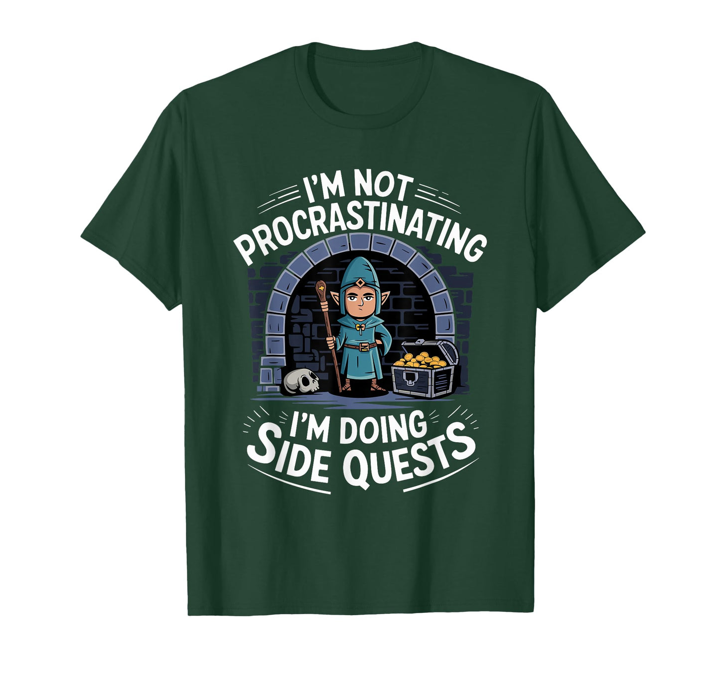 RPG Gamer Apparel for Quest Lovers I'm Not Procrastinating Funny Side Quests Unisex-Adults, Unisex-Kids Black Small Modern Cartoon T-Shirt