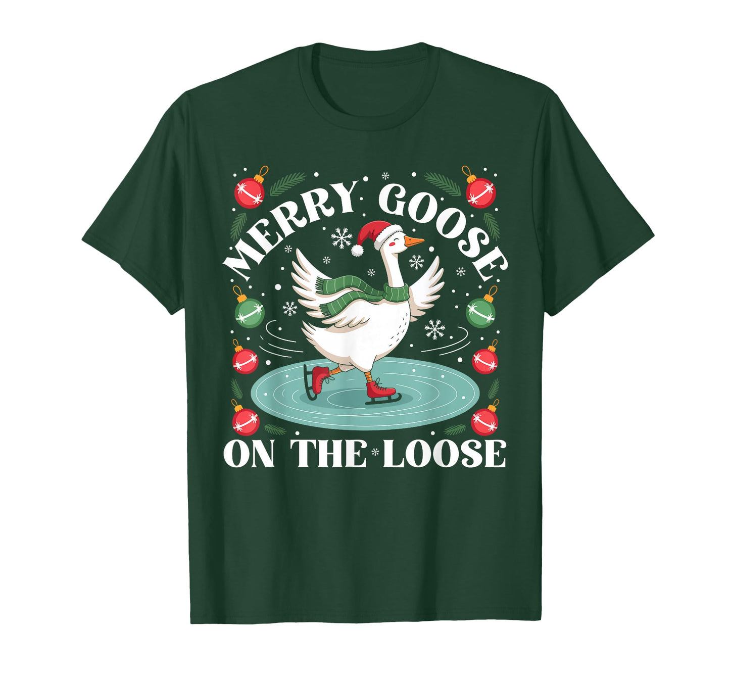 Merry Goose On The Loose Funny Silly Goose Santa Christmas T-Shirt