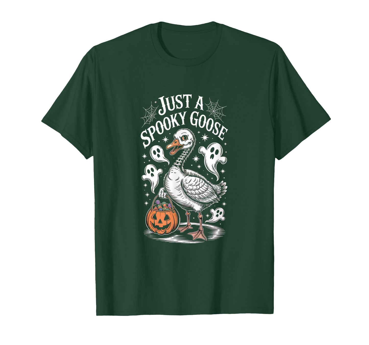 Just A Spooky Goose Skeleton Ghost Pumpkin Halloween Goose T-Shirt