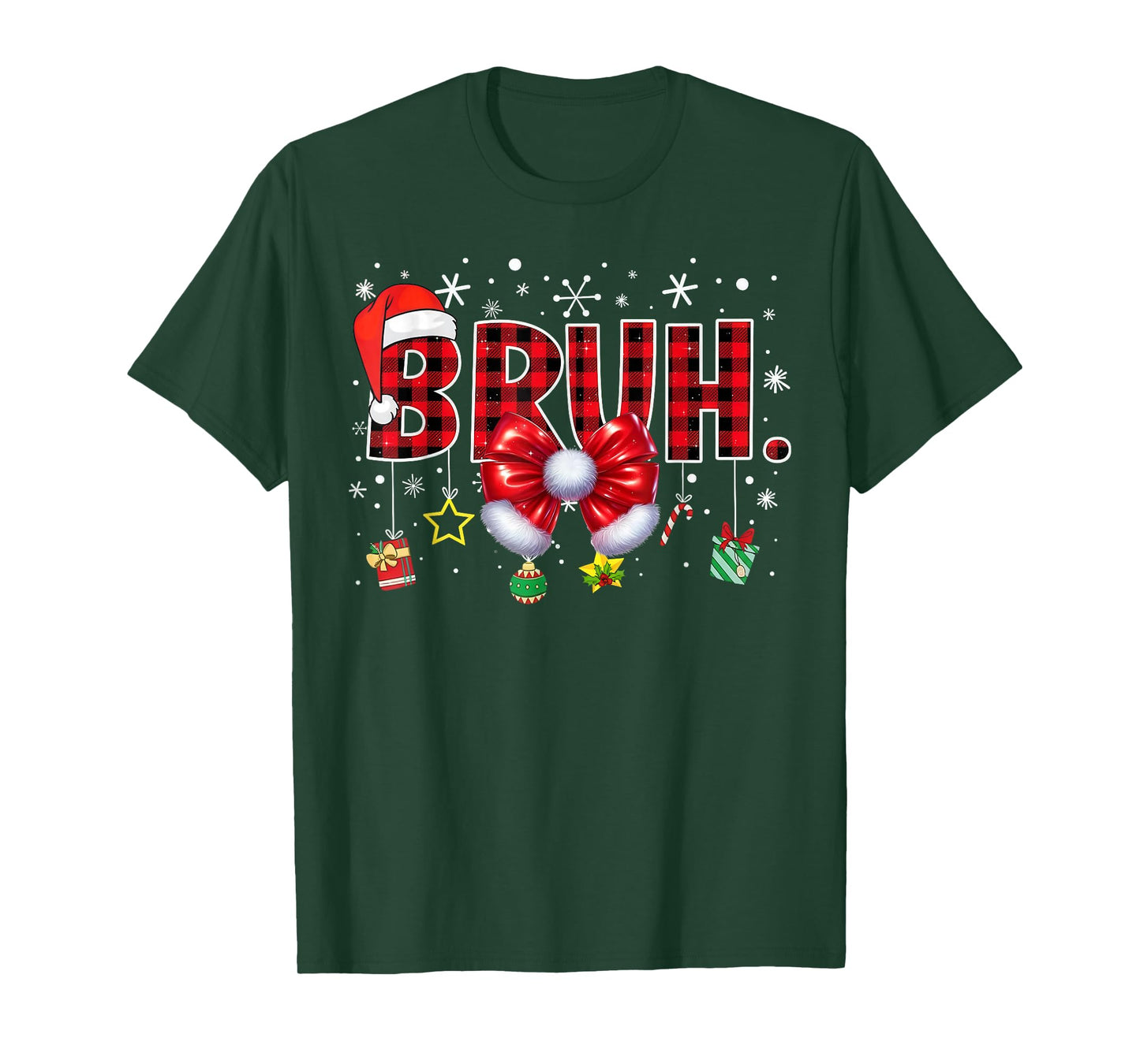 Bruh Funny Christmas Red Plaid Teens Boys Kids Xmas Pajamas T-Shirt