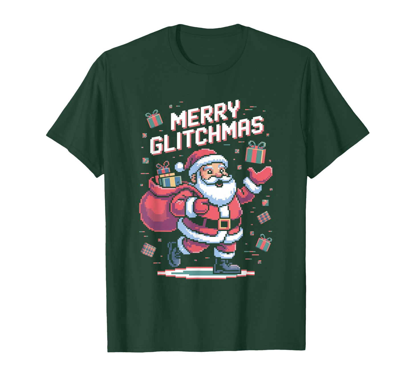 Merry Glitchmas Retro Pixel Santa Gaming Christmas T-Shirt
