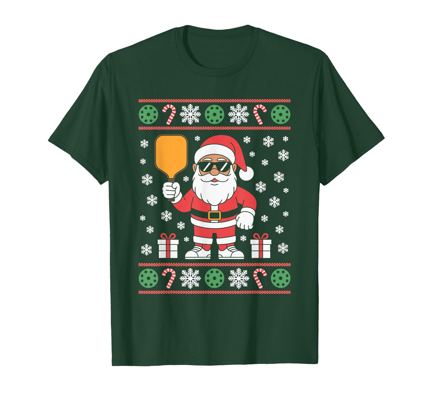 Santa Claus Pickleball Player Ugly Christmas Sweater Paddle T-Shirt