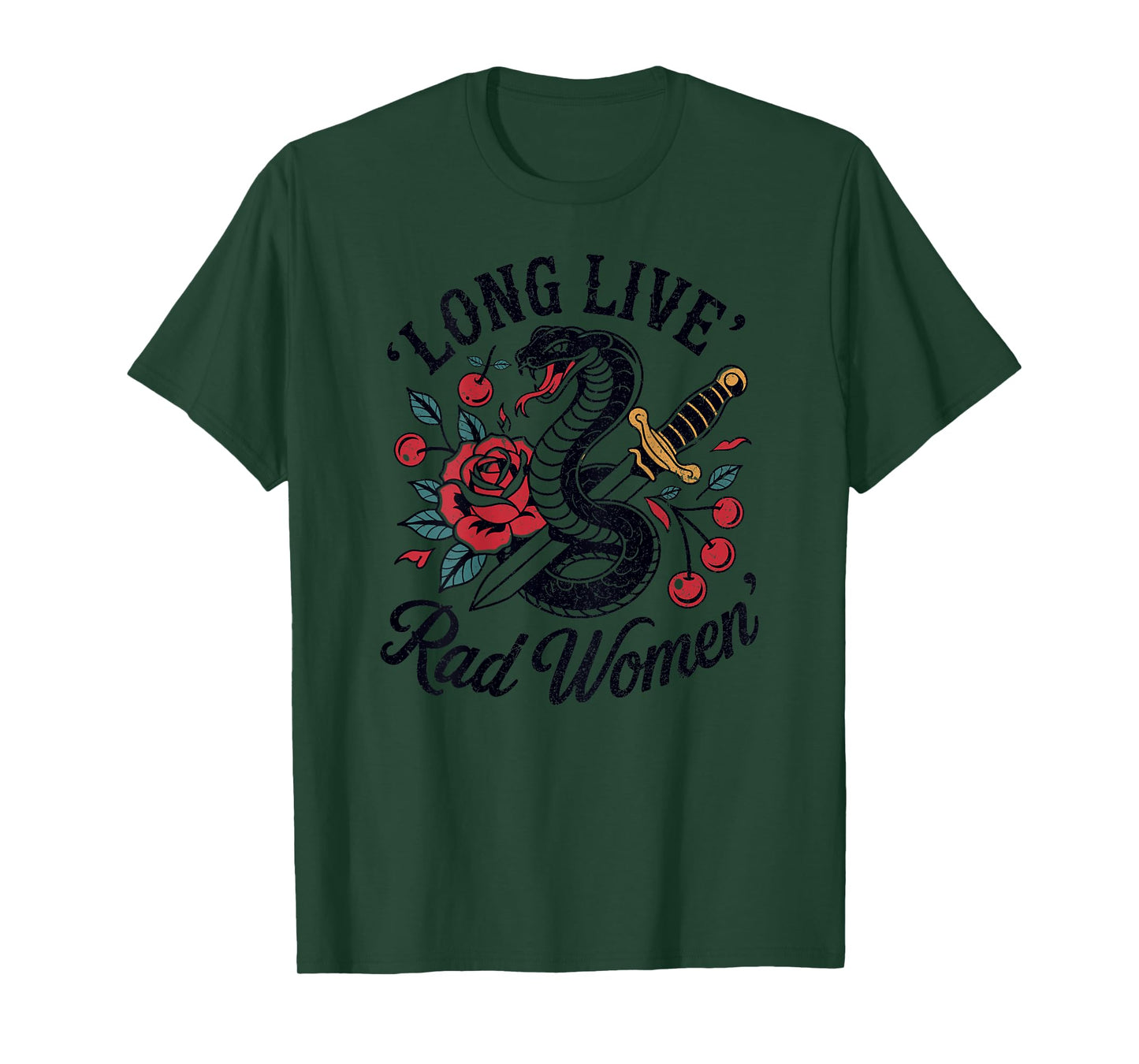 Long Live Rad Women Snake Dagger Rose Feminist (ART BACK) T-Shirt