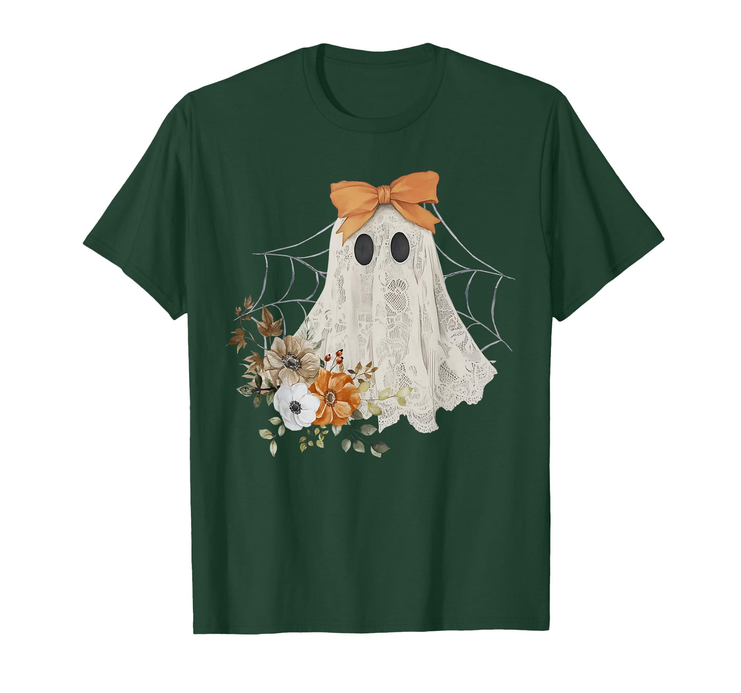 Coquette Ghost Halloween Flower Ghost Spooky Lace Ghost T-Shirt