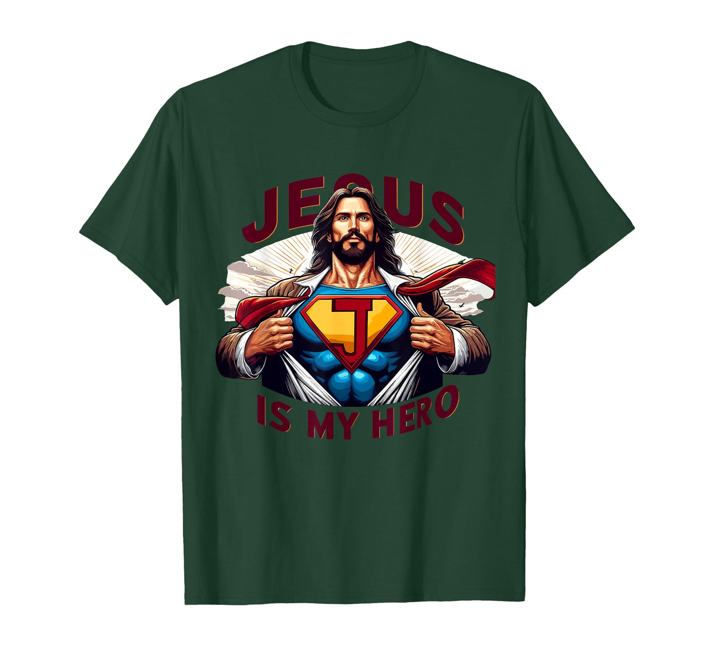 Jesus Is My Superhero Religious Christian Catholic Rizzen T-Shirt, Small, Black