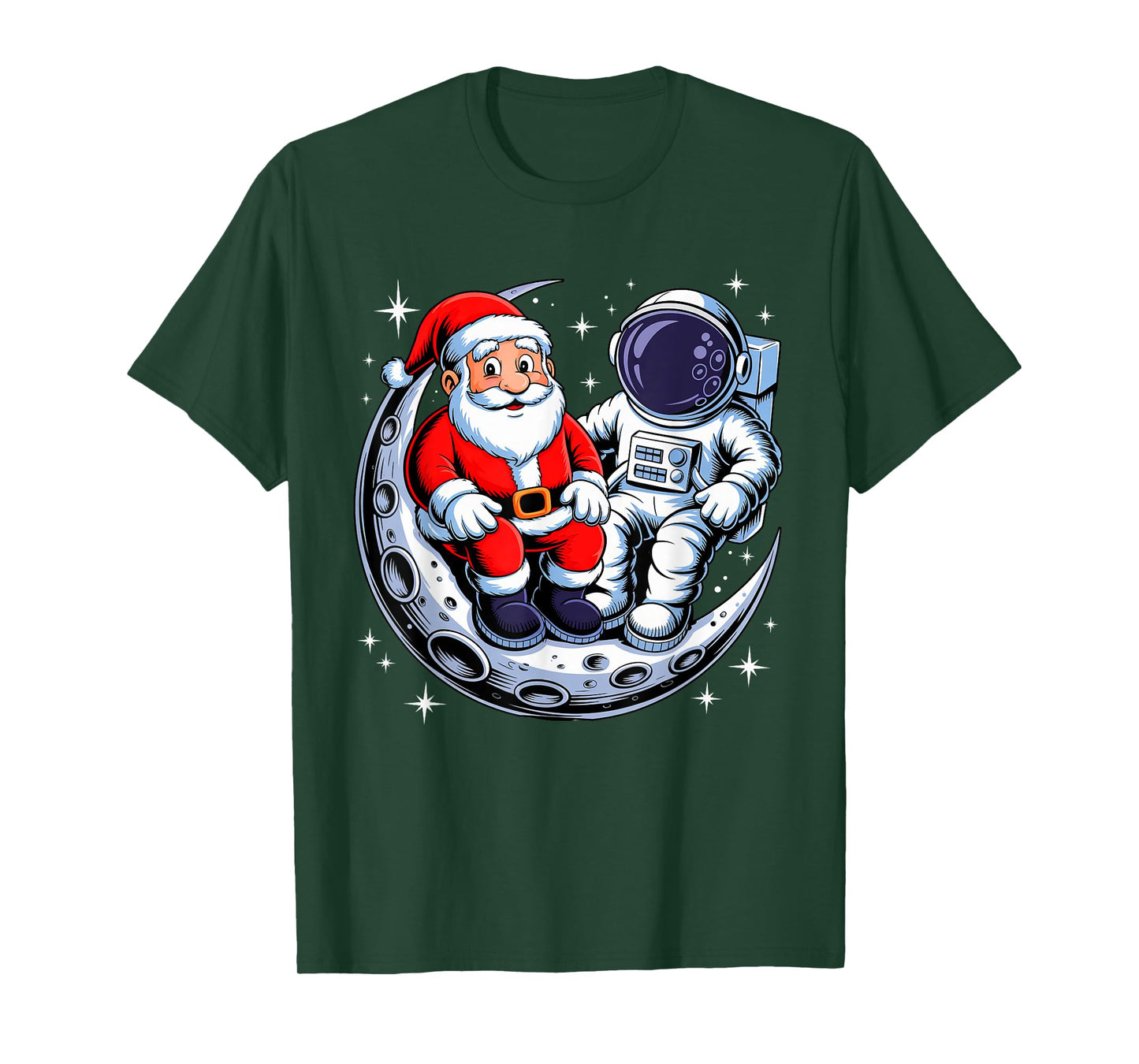 Santa Astronaut Reading Book Moon Space for Women Kids Men T-Shirt