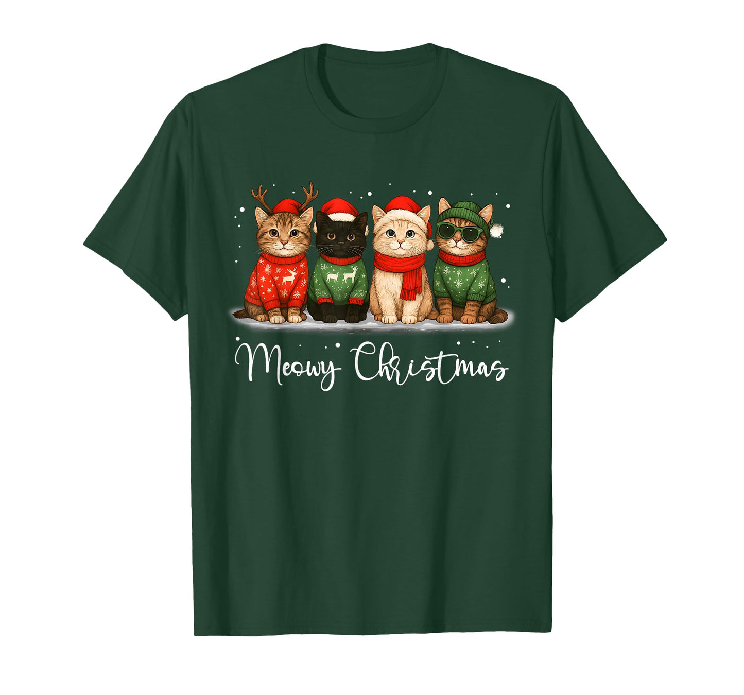 Christmas Holiday Xmas Meowy Christmas Funny Cat Santa Hat T-Shirt