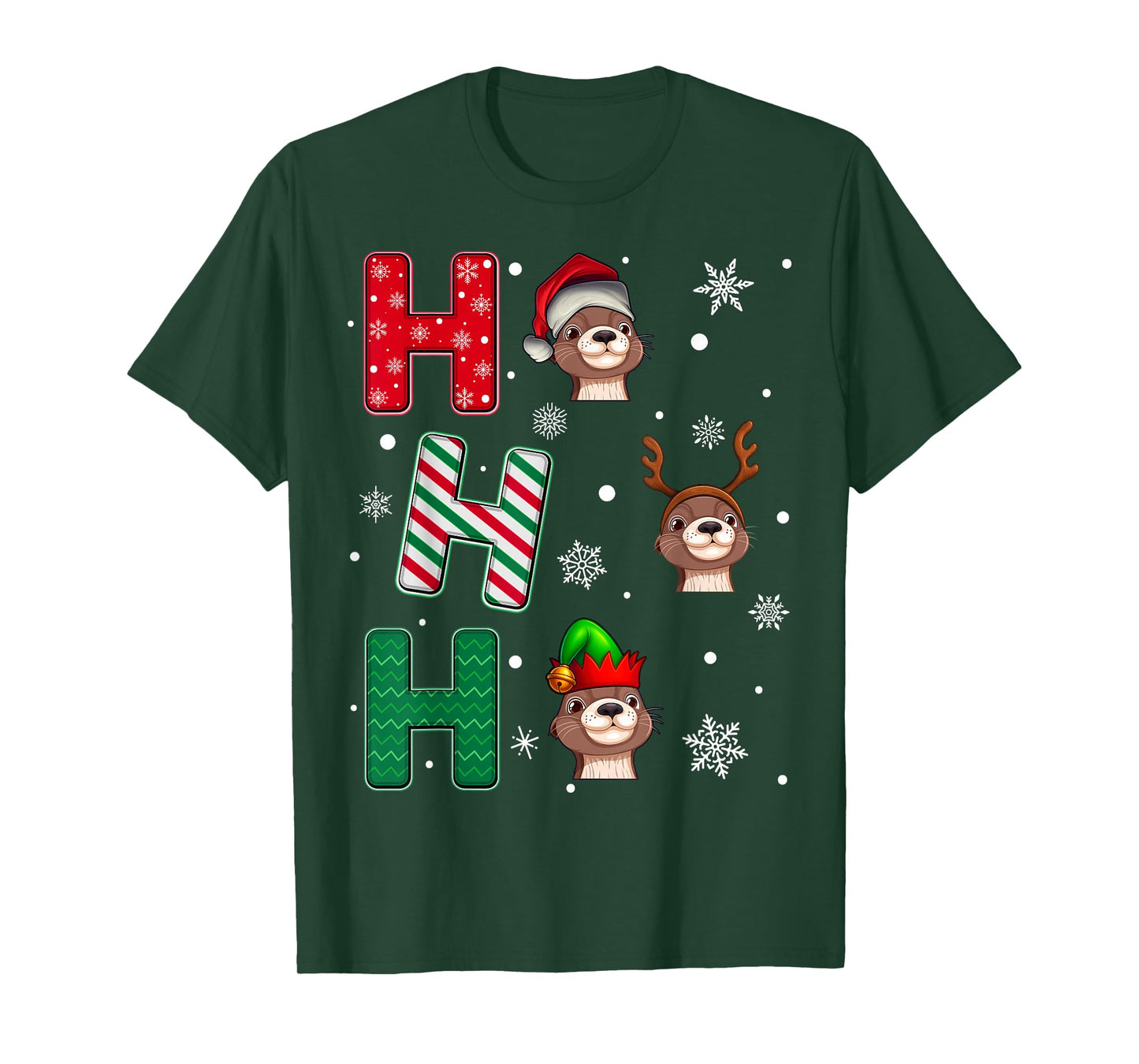 Ho Ho Ho Sea Otter Animal Matching Santa Elf Xmas T-Shirt