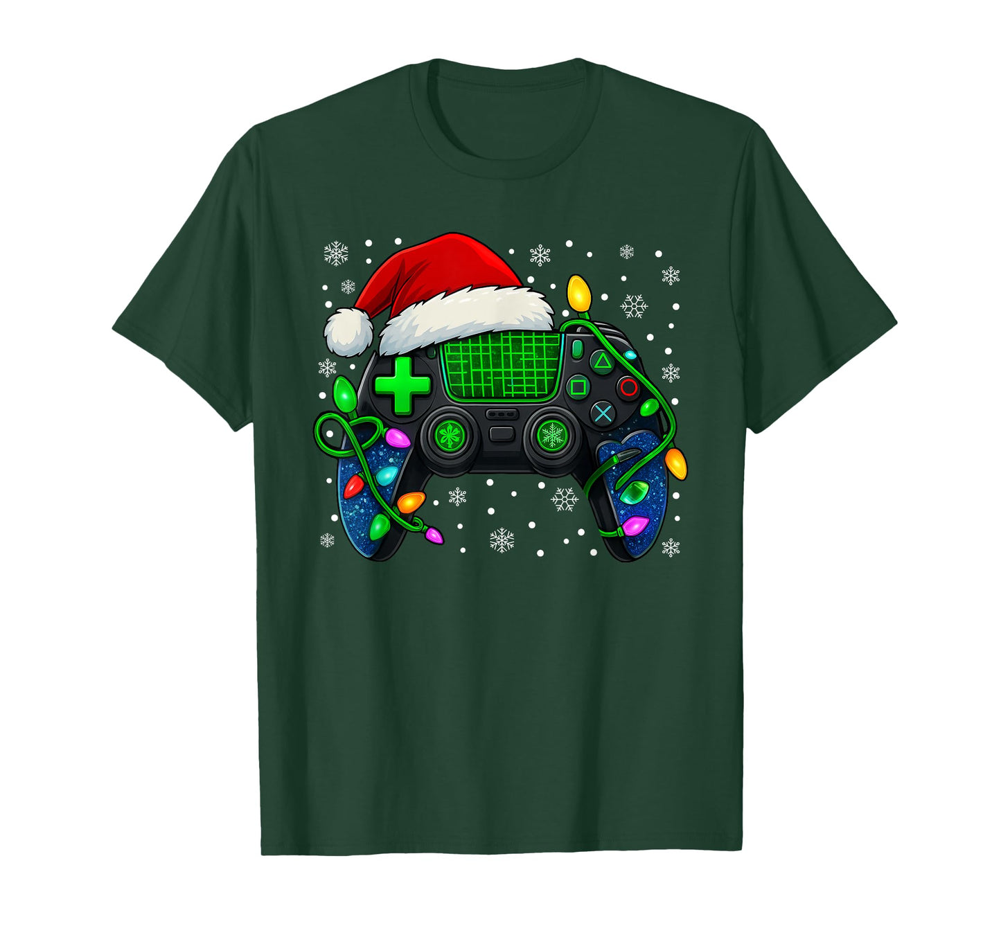 Game Controller Christmas Xmas Lights Santa Hat Gamer Boys T-Shirt