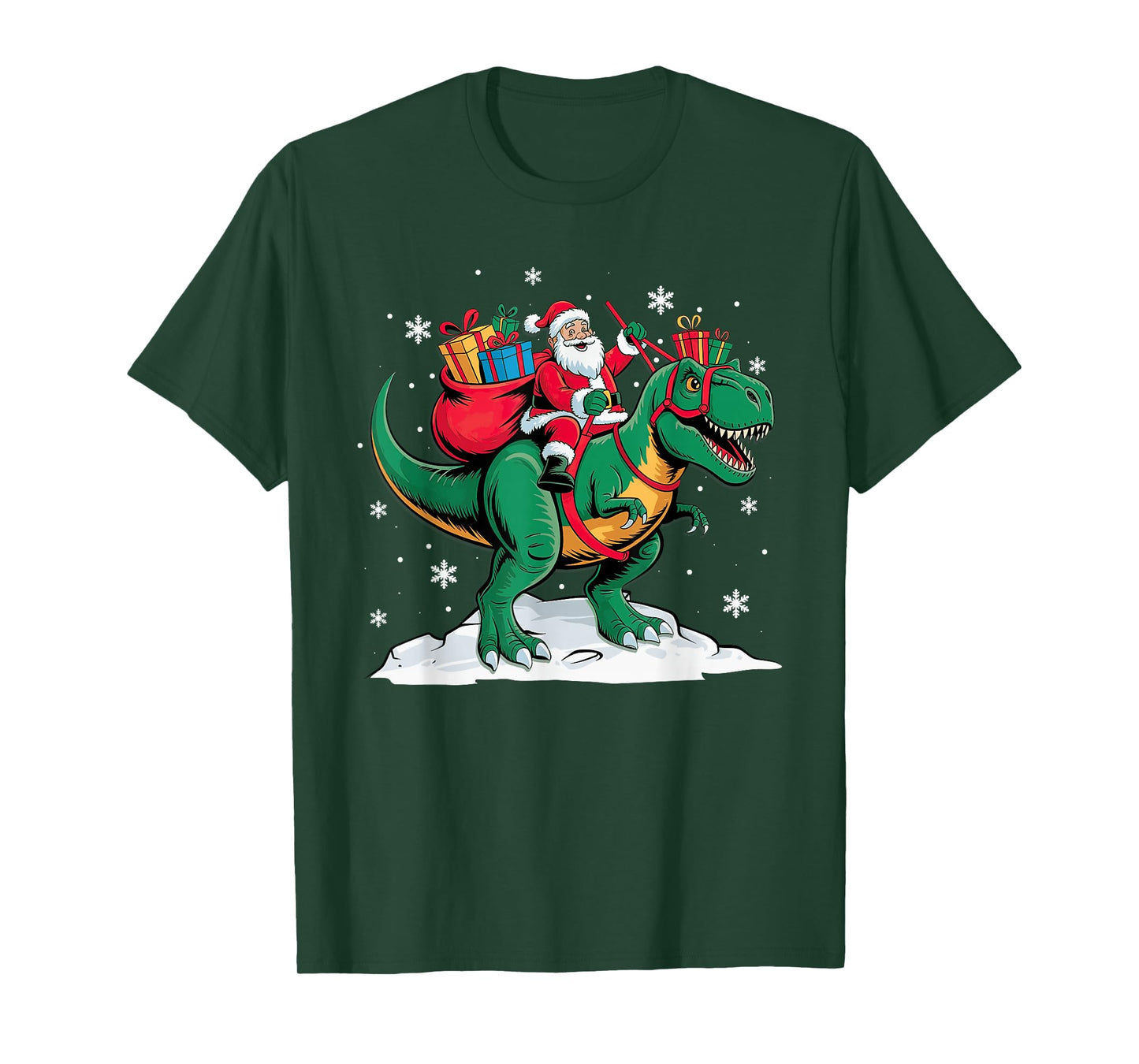 Santa Riding Dinosaur T rex Christmas Xmas Men Boys Kids T-Shirt