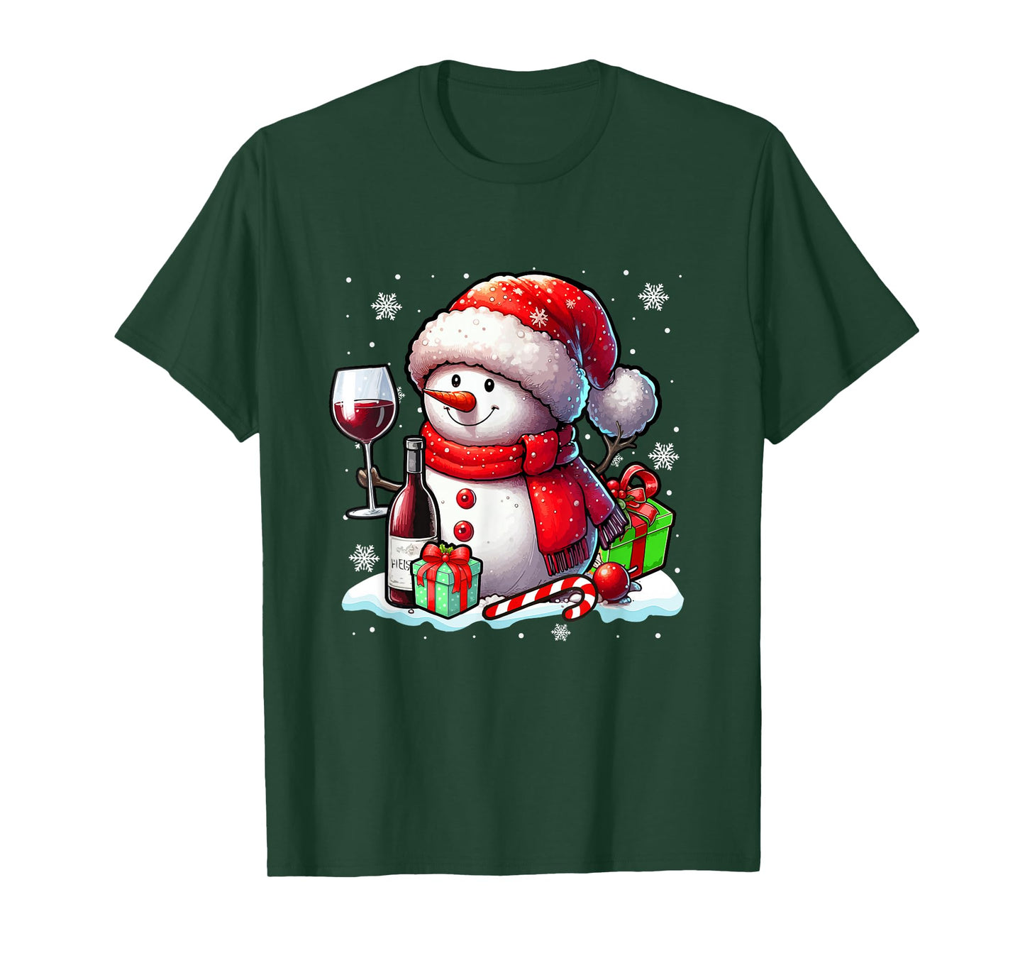 Santa Snowman Drinking Wine Christmas Funny Drinker Family T-Shirt