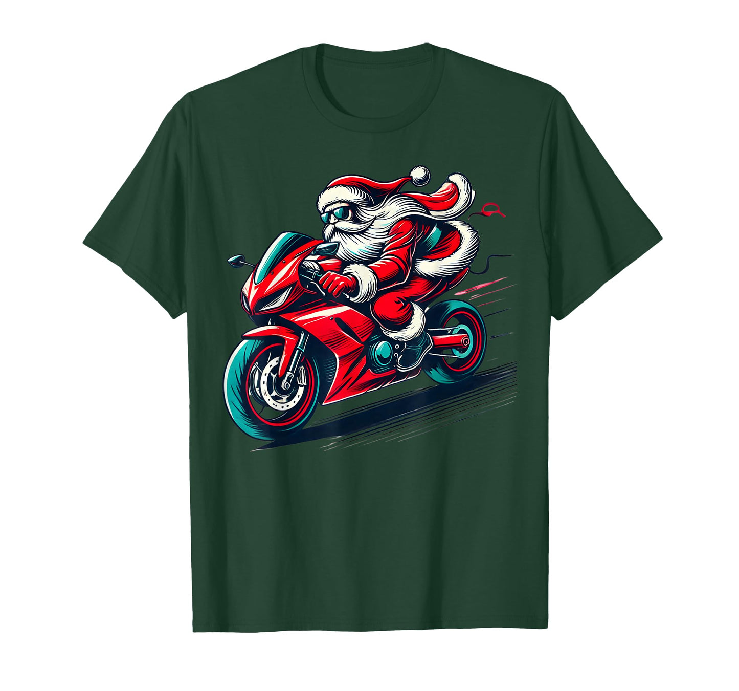 Motorcyclist Santa Riding Motorcycle Biker Christmas Graphic T-Shirt