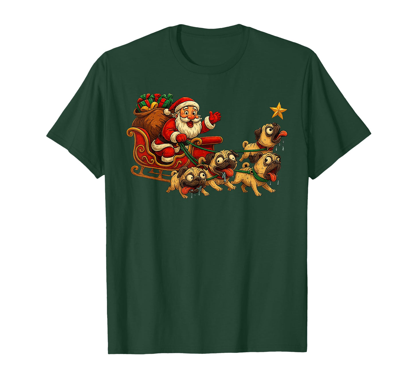 Funny Santa Sleigh Pugs Dog Meme Xmas Animal T-Shirt