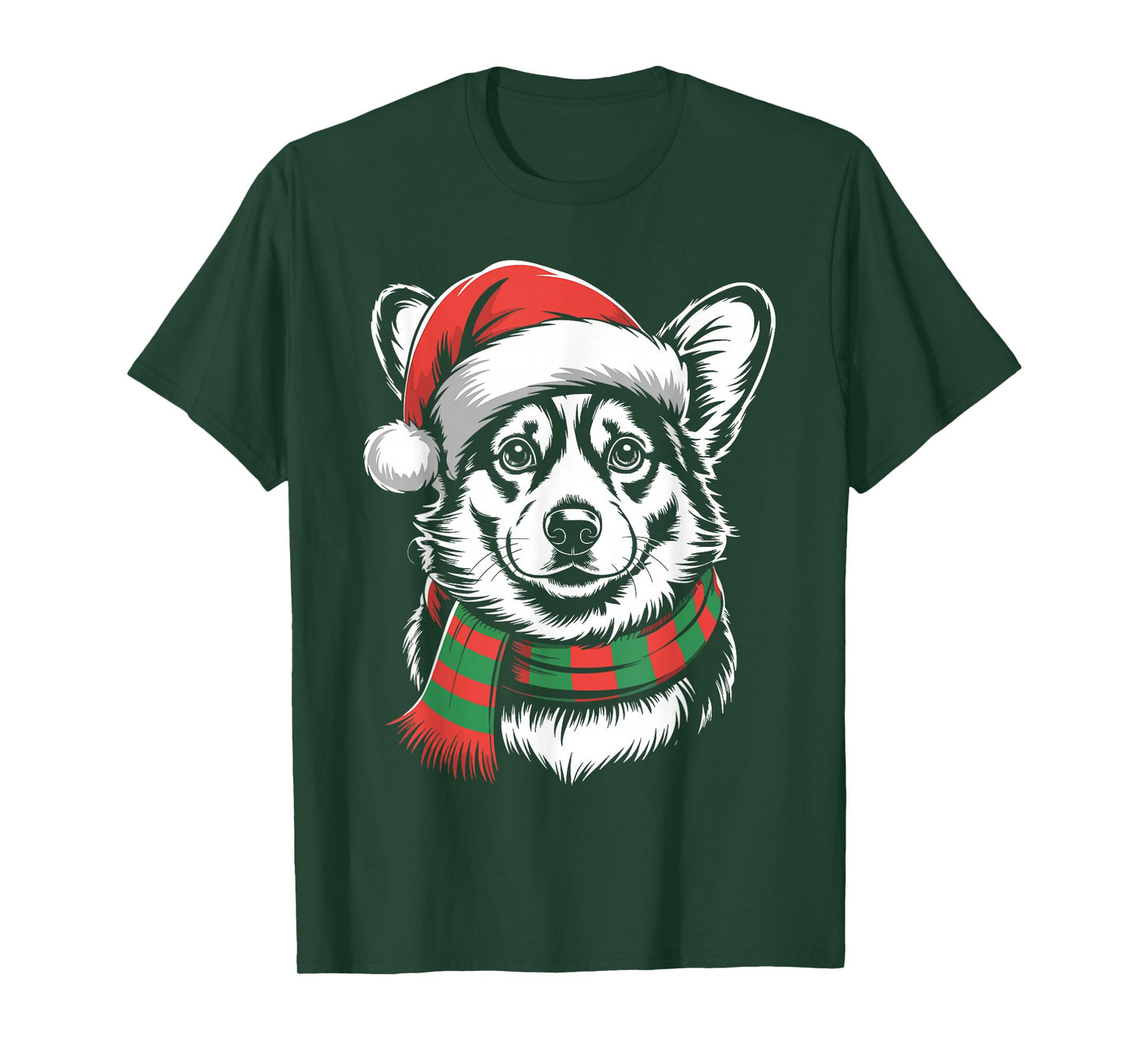 Corgi Dog Xmas Santa Hat Scarf Christmas Costume T-Shirt