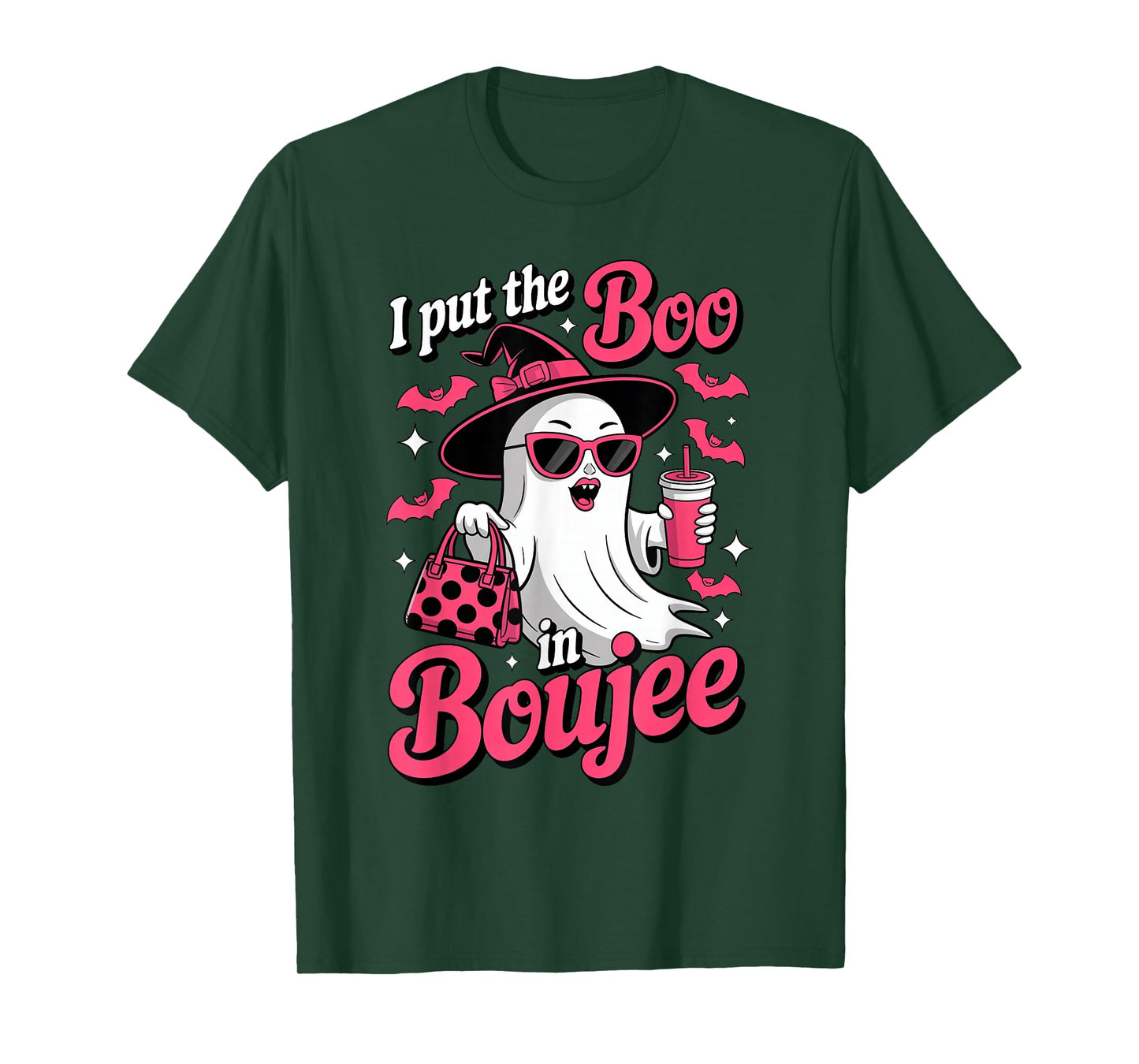 I Put The Boo in Boujee Pink Ghost Halloween Sassy Womens T-Shirt