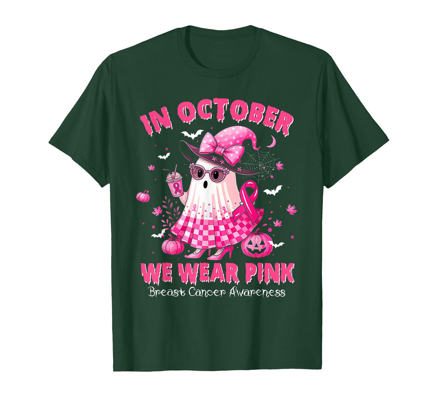 Breast Cancer Women Halloween in October We Wear Pink Witch T-Shirt