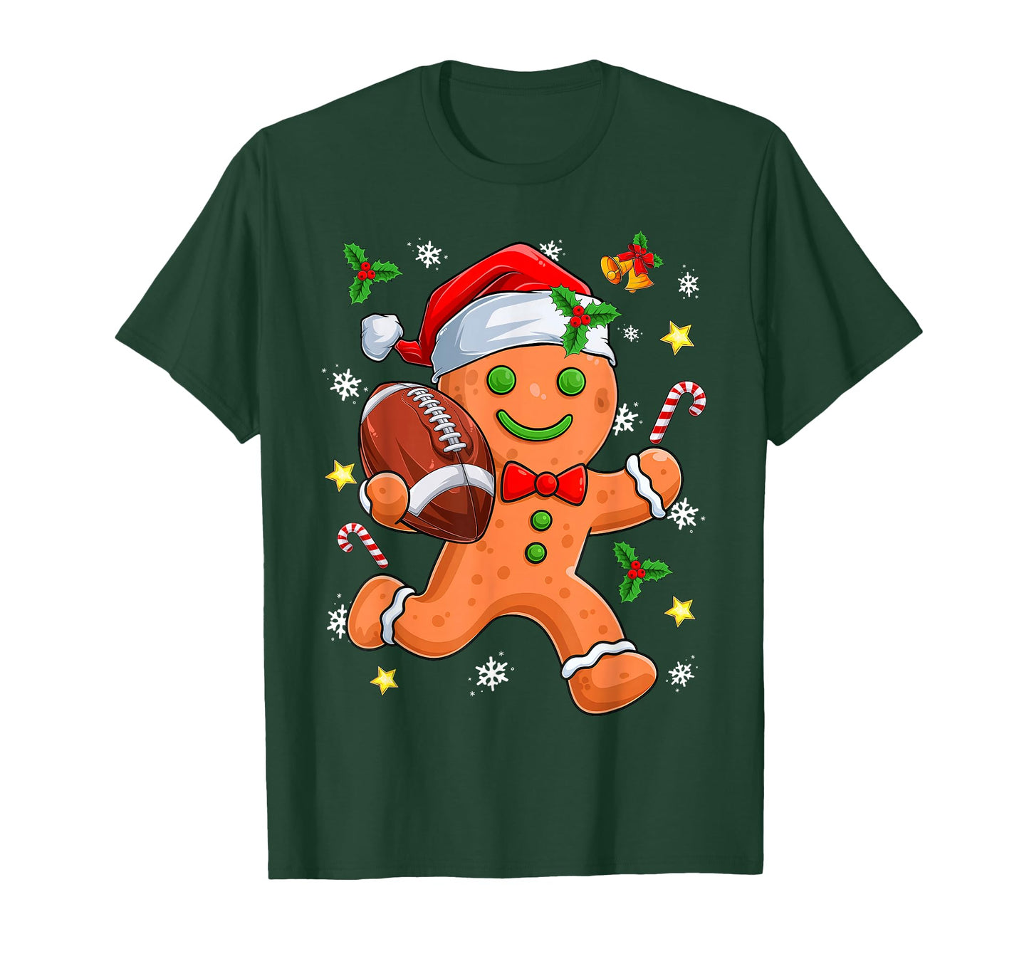 Gingerbread Cookie Playing Football Merry Christmas Boys Men T-Shirt