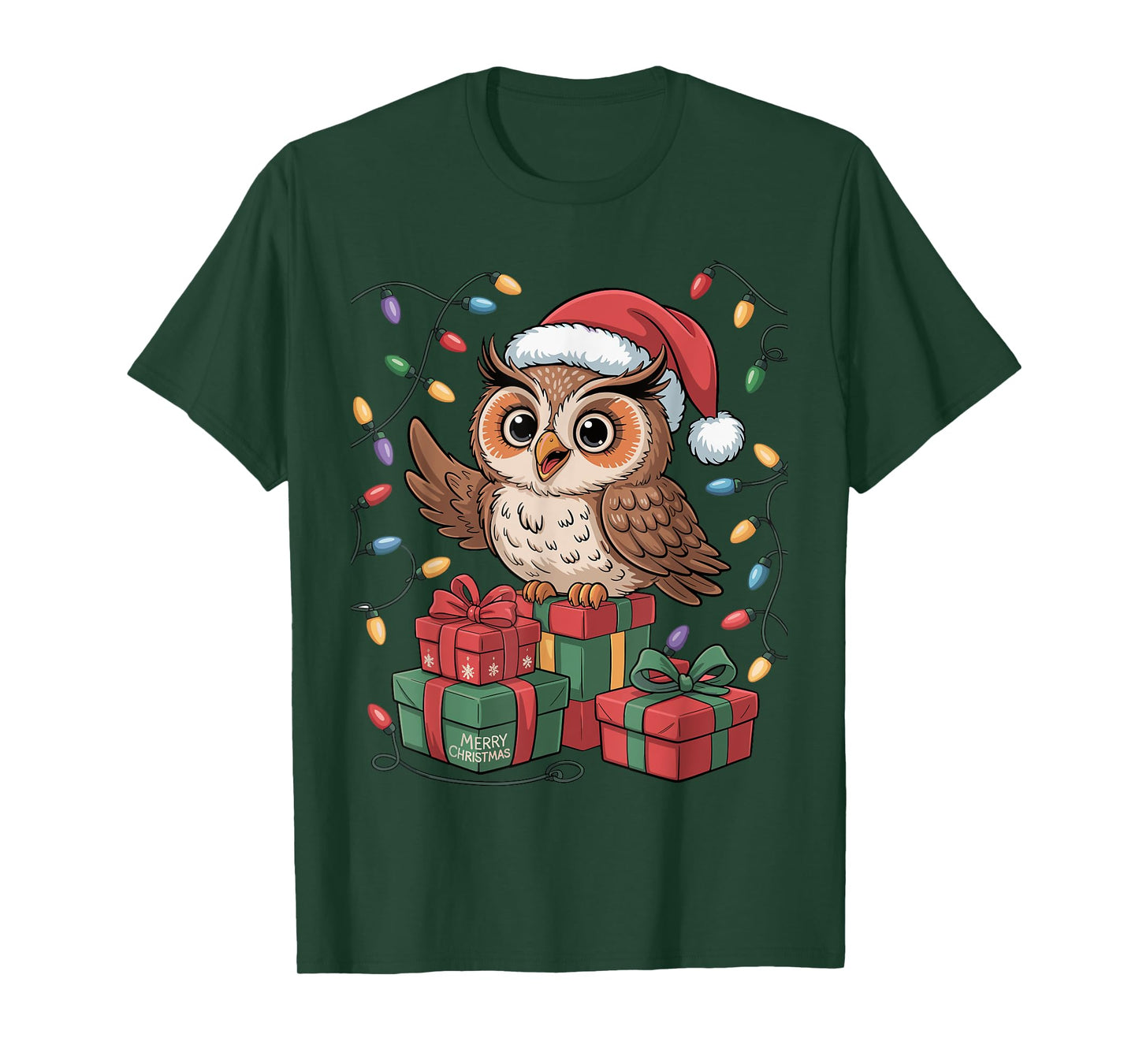 Funny Owl Santa Hat Animals Lovers Ugly Christmas Pajamas T-Shirt