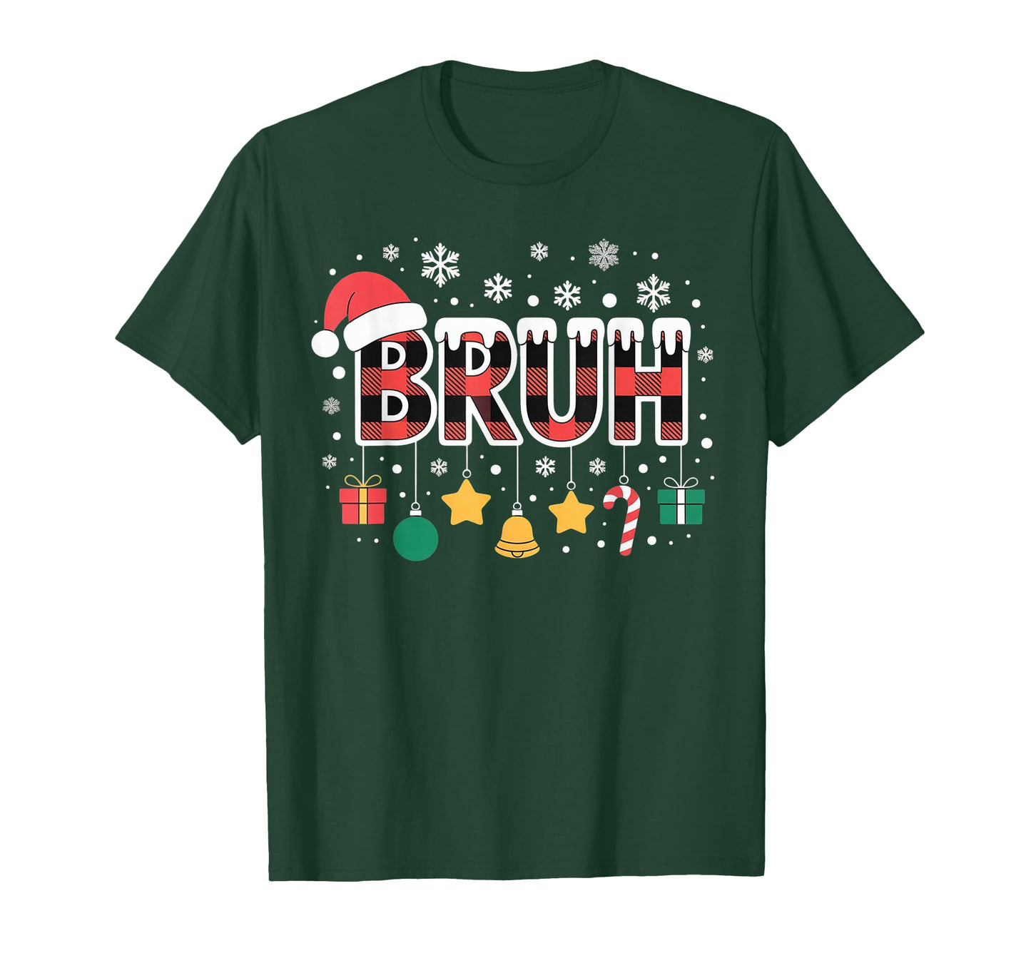 Bruh Funny Christmas Red Plaid Teens Boys Kids Xmas Pajamas T-Shirt