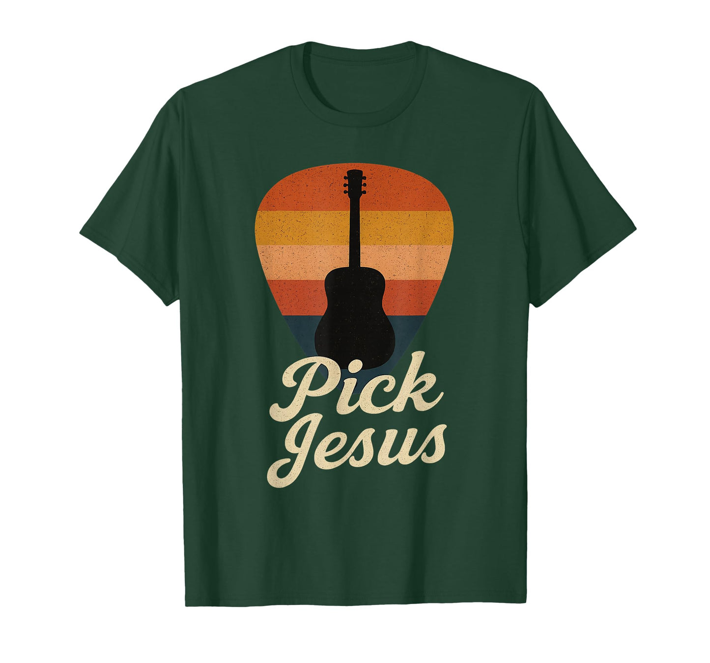 Pick Jesus Christian Guitar Player Retro Worship Tee T-Shirt